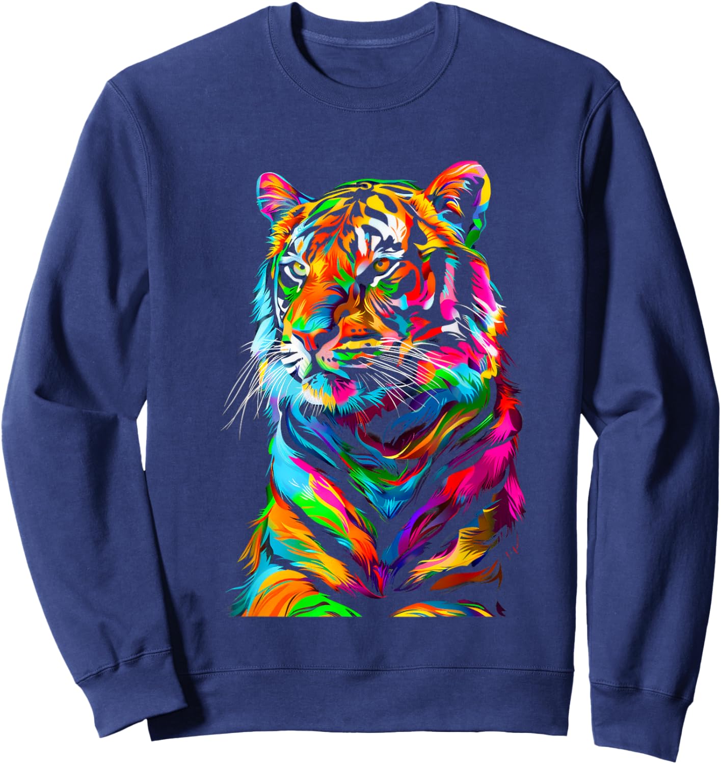 Colorful Tiger, Spirit Animal, Graphic Design, Rainbow Tiger Sweatshirt - Sweatshirt | Navy
