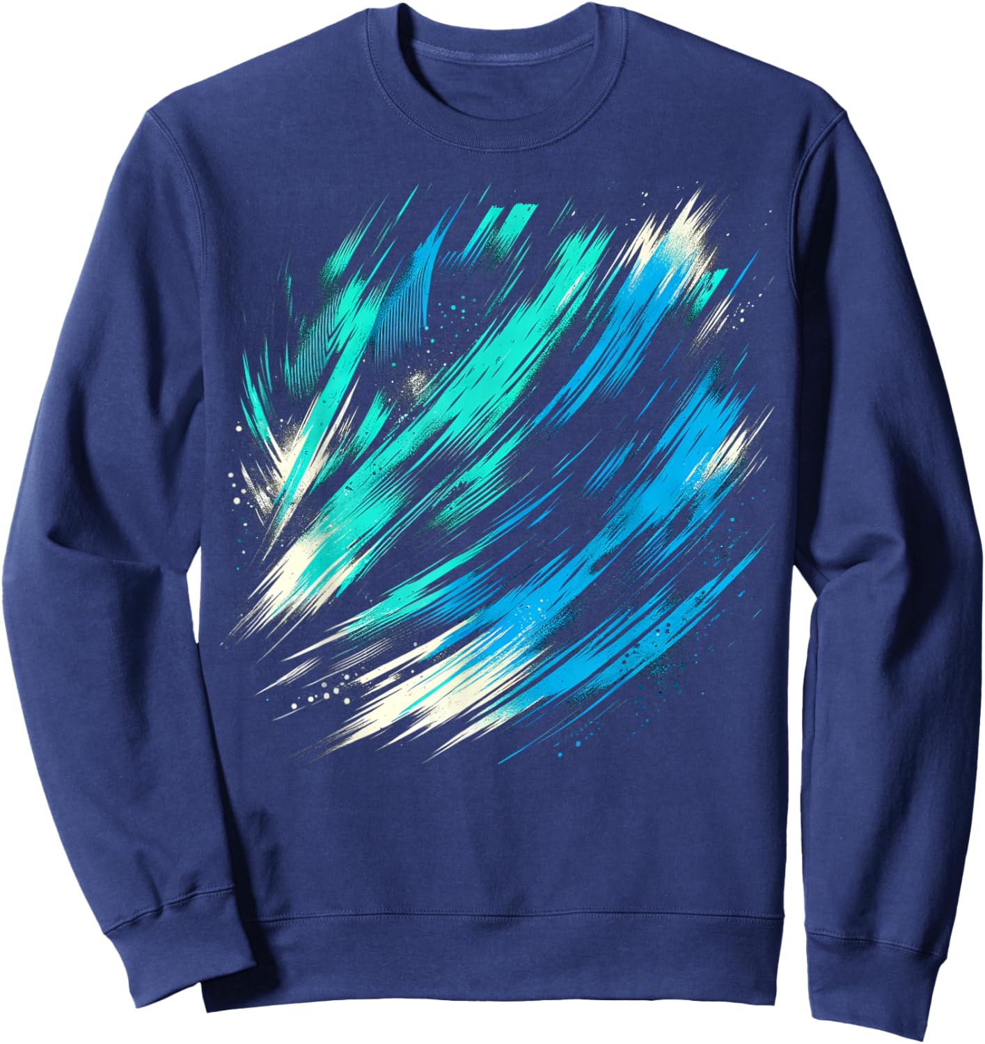 Abstract Teal and White Brushstroke on Green Sweatshirt - Sweatshirt | Navy