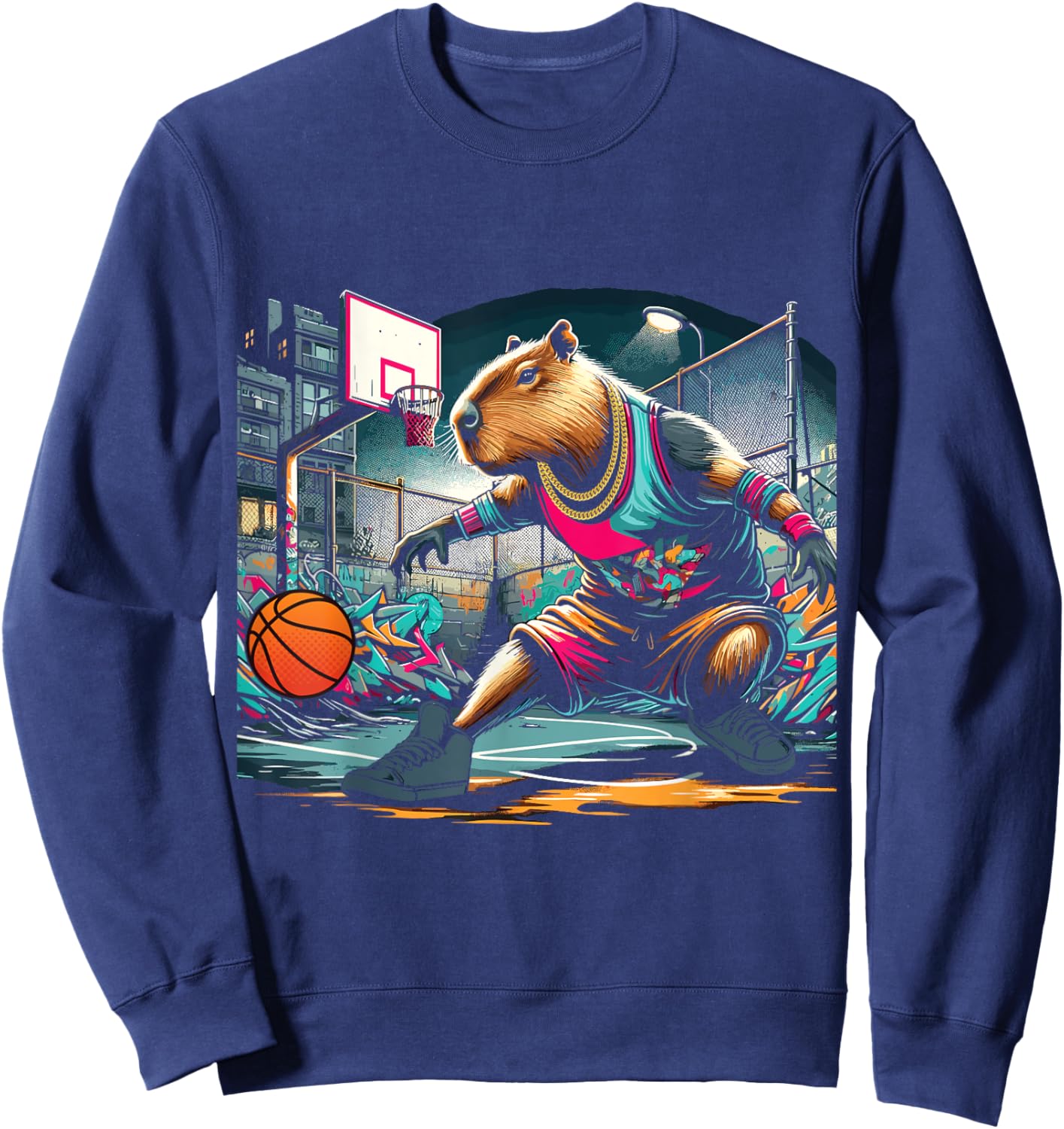 Capybara Basketball , Small, Black Sweatshirt - Sweatshirt | Navy