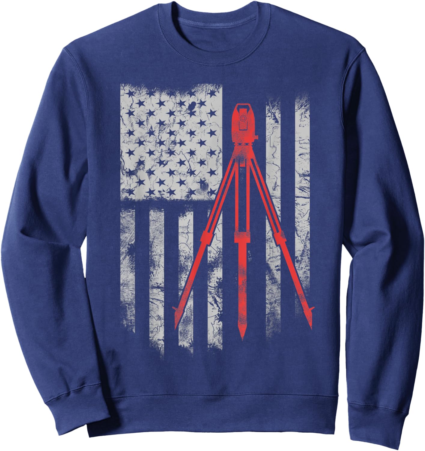 Tripod Survey Flag America 4th July Land Surveyor Sweatshirt - Sweatshirt | Navy