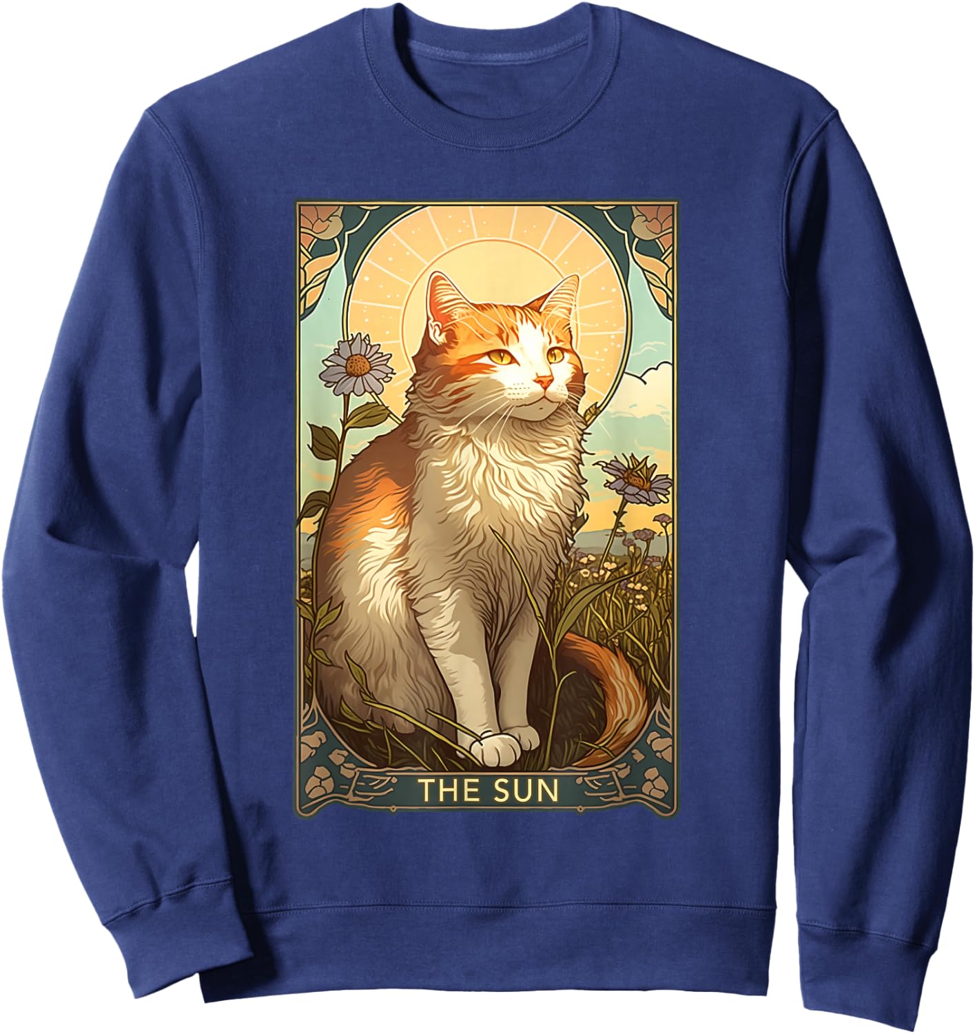 Cat Tarot Card, The Sun Tarot Card, Art Nouveau Sweatshirt - Sweatshirt | Navy