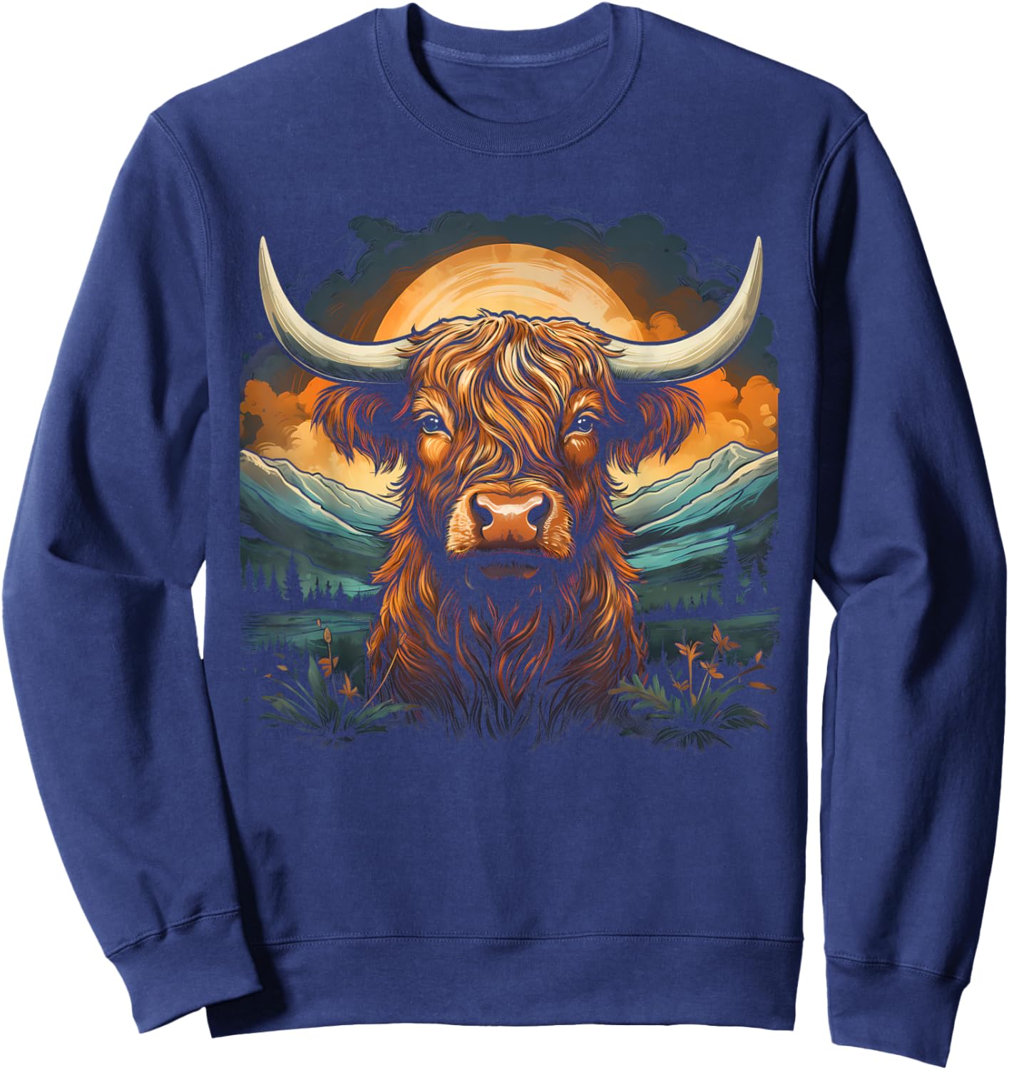 Scottish Highland Cow Cattle Farm Mountain Hairy Cow Sweatshirt - Sweatshirt | Navy