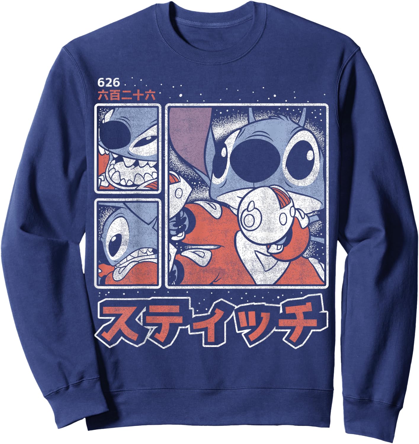 Disney Lilo & Stitch 626 Stitch Day Kanji Panels Sweatshirt - Sweatshirt | Navy