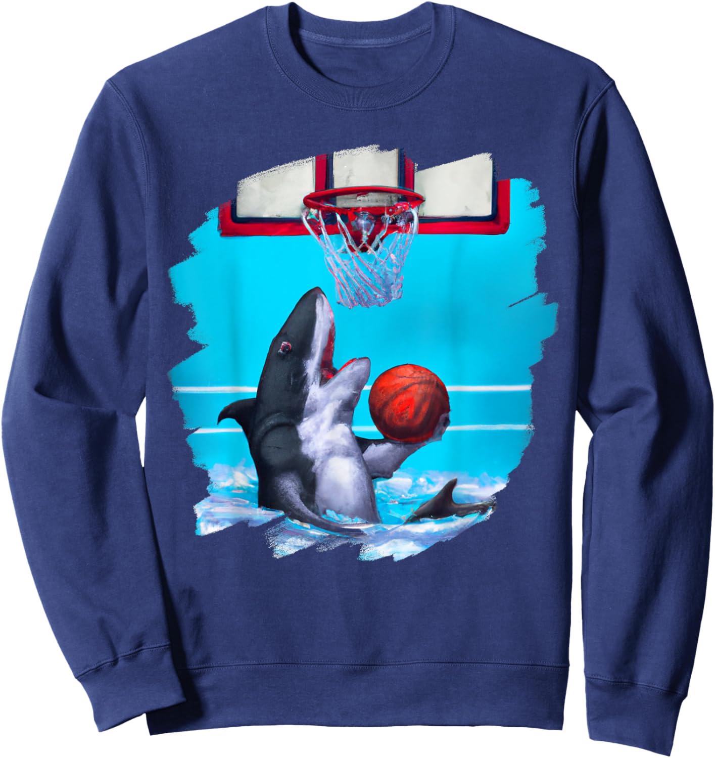 Shark Playing Basketball Funny Sharks Basketball Sweatshirt - Sweatshirt | Navy