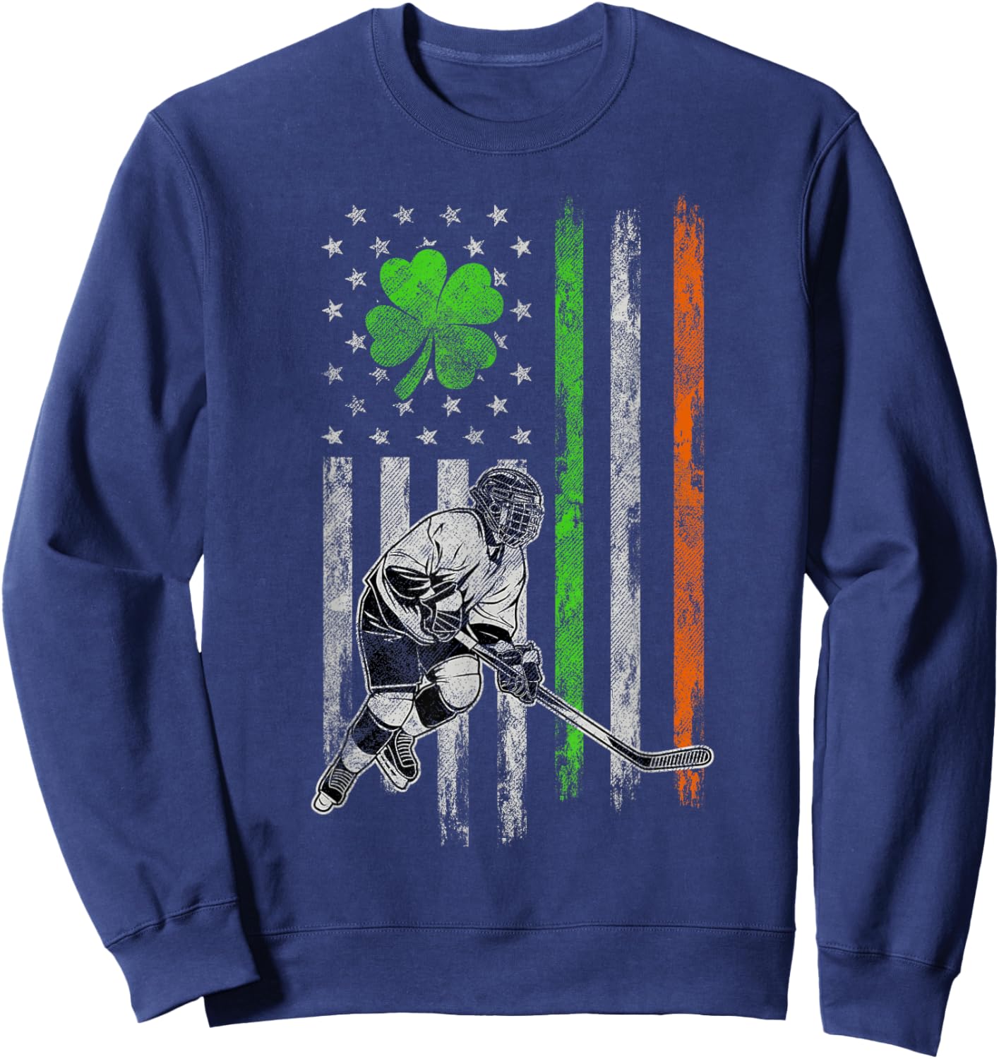 Hockey American Irish Flag St Patricks Day Shamrock Leaf Sweatshirt - Sweatshirt | Navy