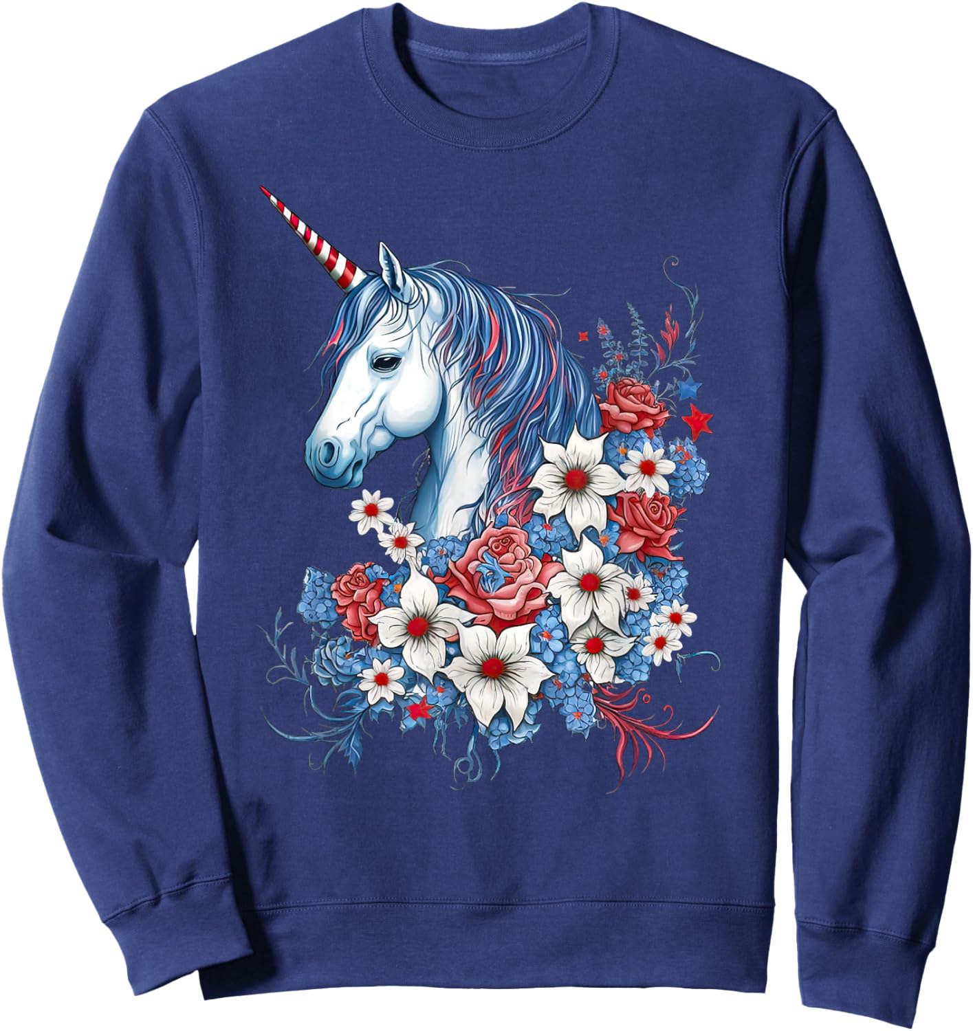 Patriotic Unicorn Red White Blue - Girls 4th of July Sweatshirt - Sweatshirt | Navy