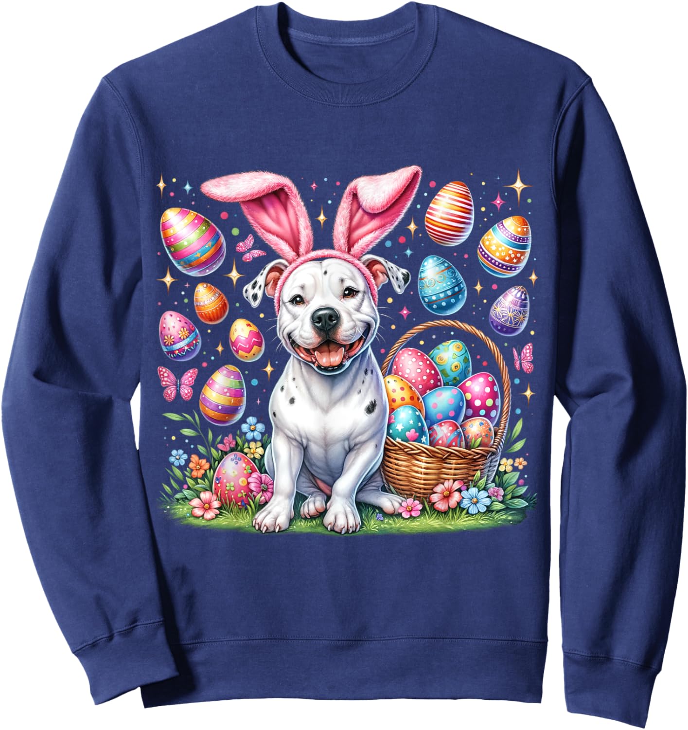 Cute Bunny Pitbull Dog Easter Eggs Basket Easter Day Delight Women Kids Sweatshirt - Sweatshirt | Navy