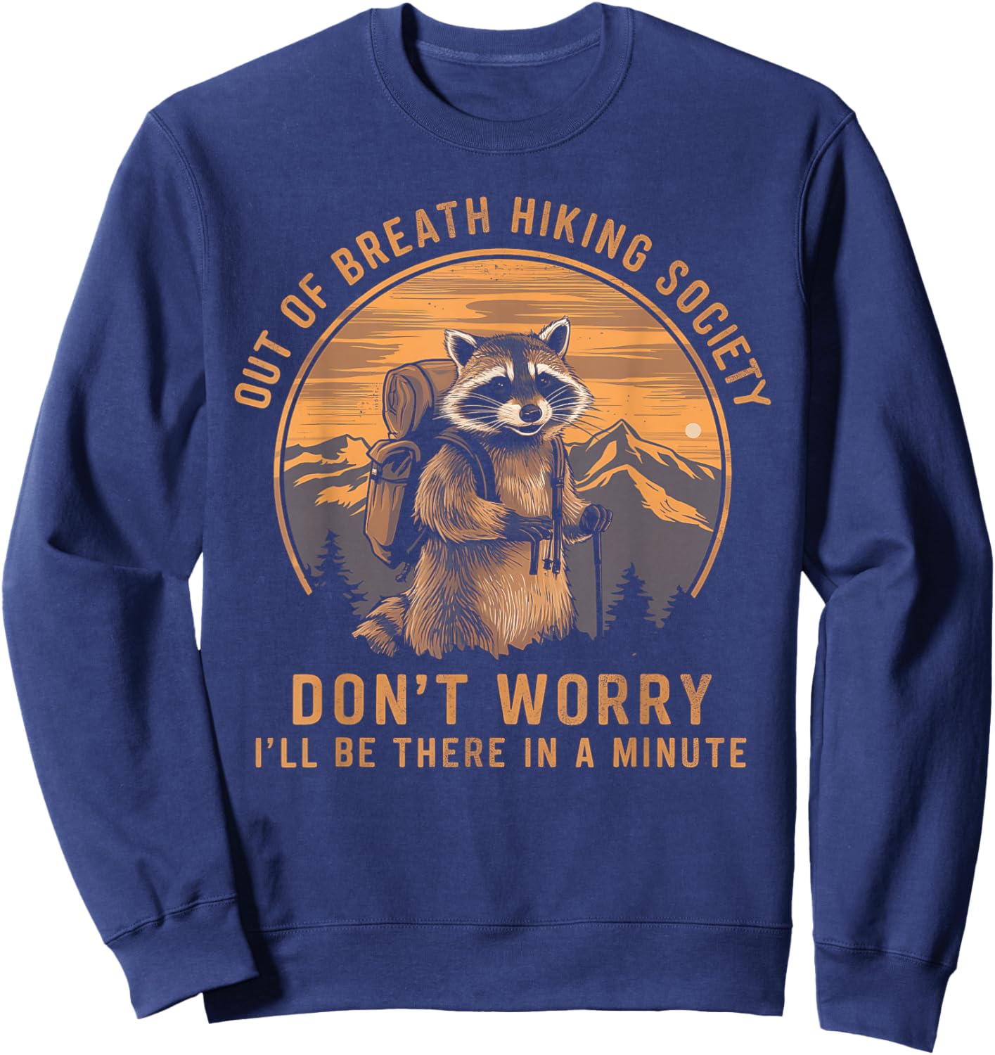 Out Of Breath Hiking Society Raccoon Hiking Vintage Sweatshirt - Sweatshirt | Navy
