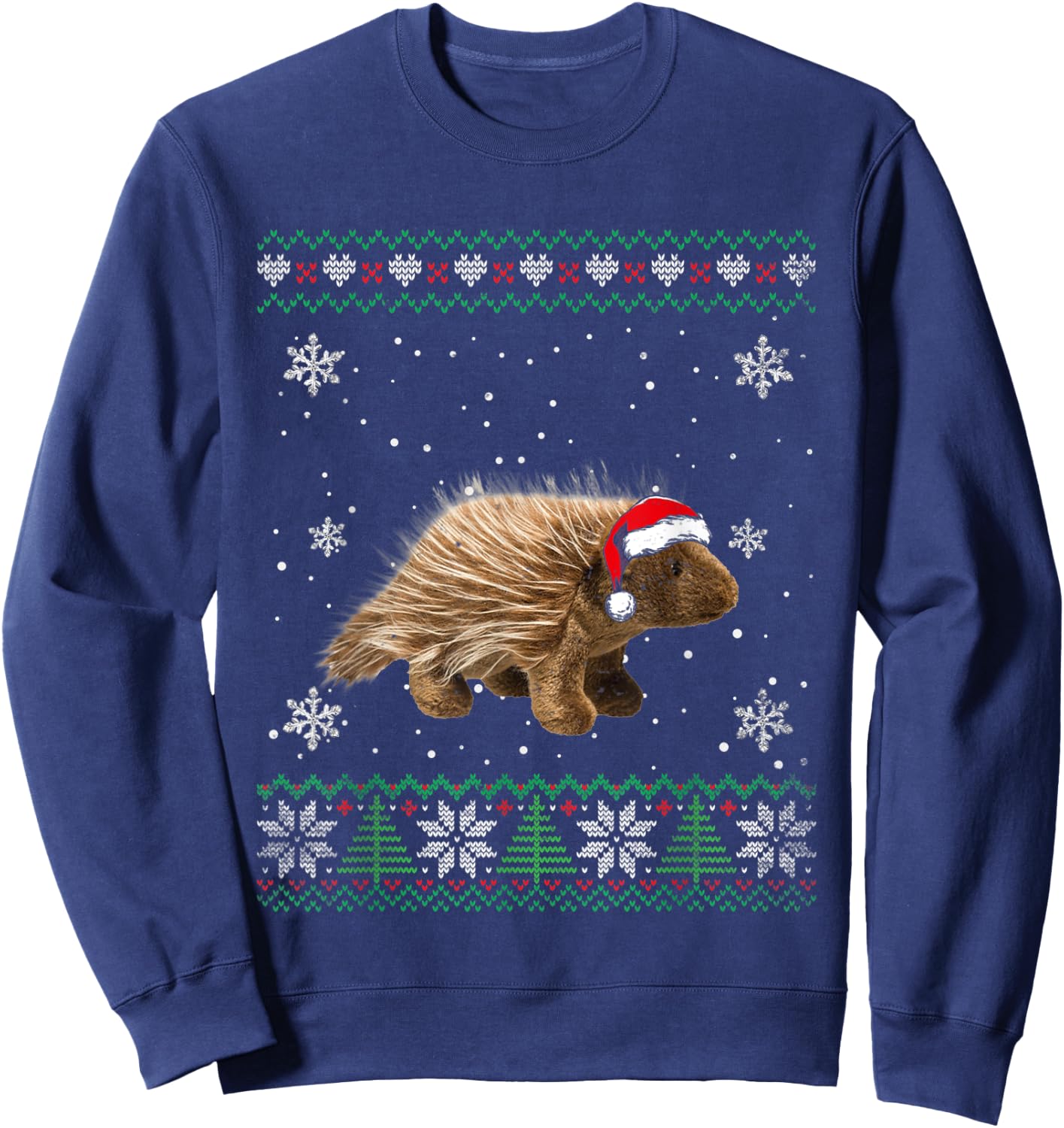 Santa Porcupine Ugly Sweater Animals Christmas Pajama Sweatshirt - Sweatshirt | Navy