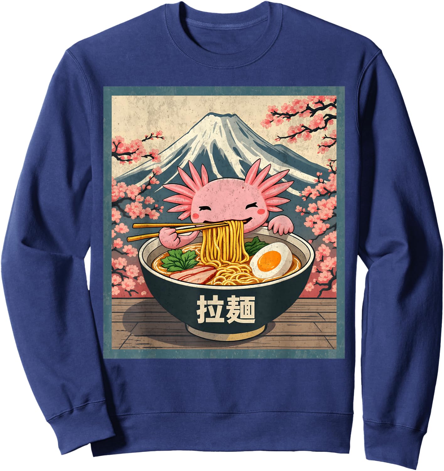 Anime, Axolotl, Ramen, Black, Small, Short Sleeve Sweatshirt - Sweatshirt | Navy
