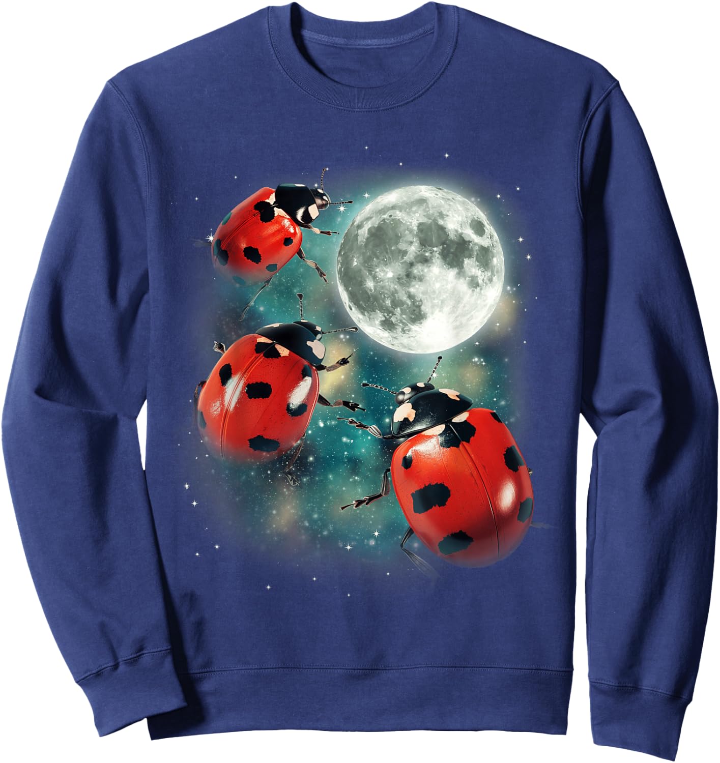Three Ladybug Moon | Red Beetles Gardener Outdoors Cute Bug Sweatshirt - Sweatshirt | Navy