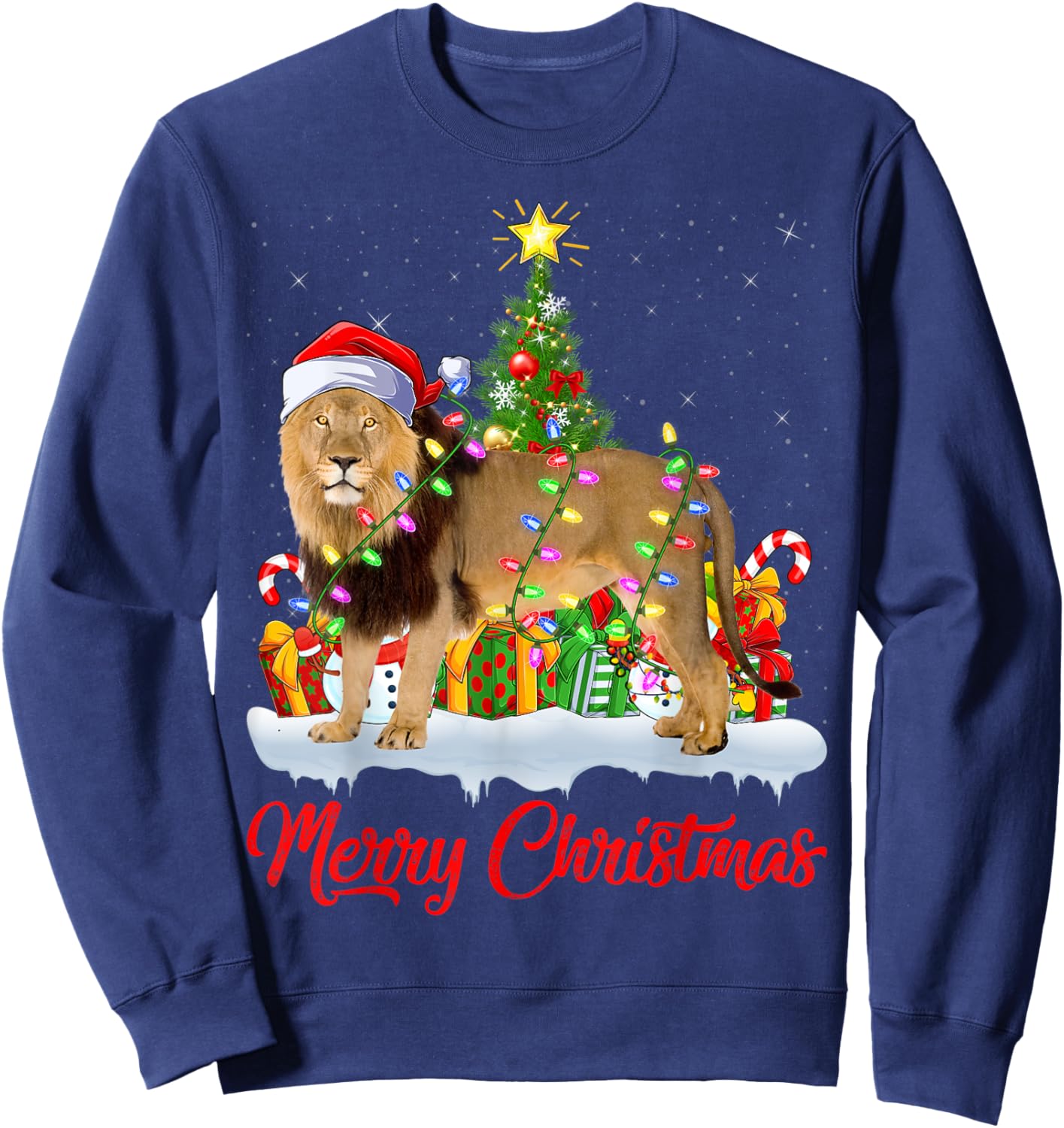 Lion Xmas Tree Lighting Santa Lion Christmas Sweatshirt - Sweatshirt | Navy
