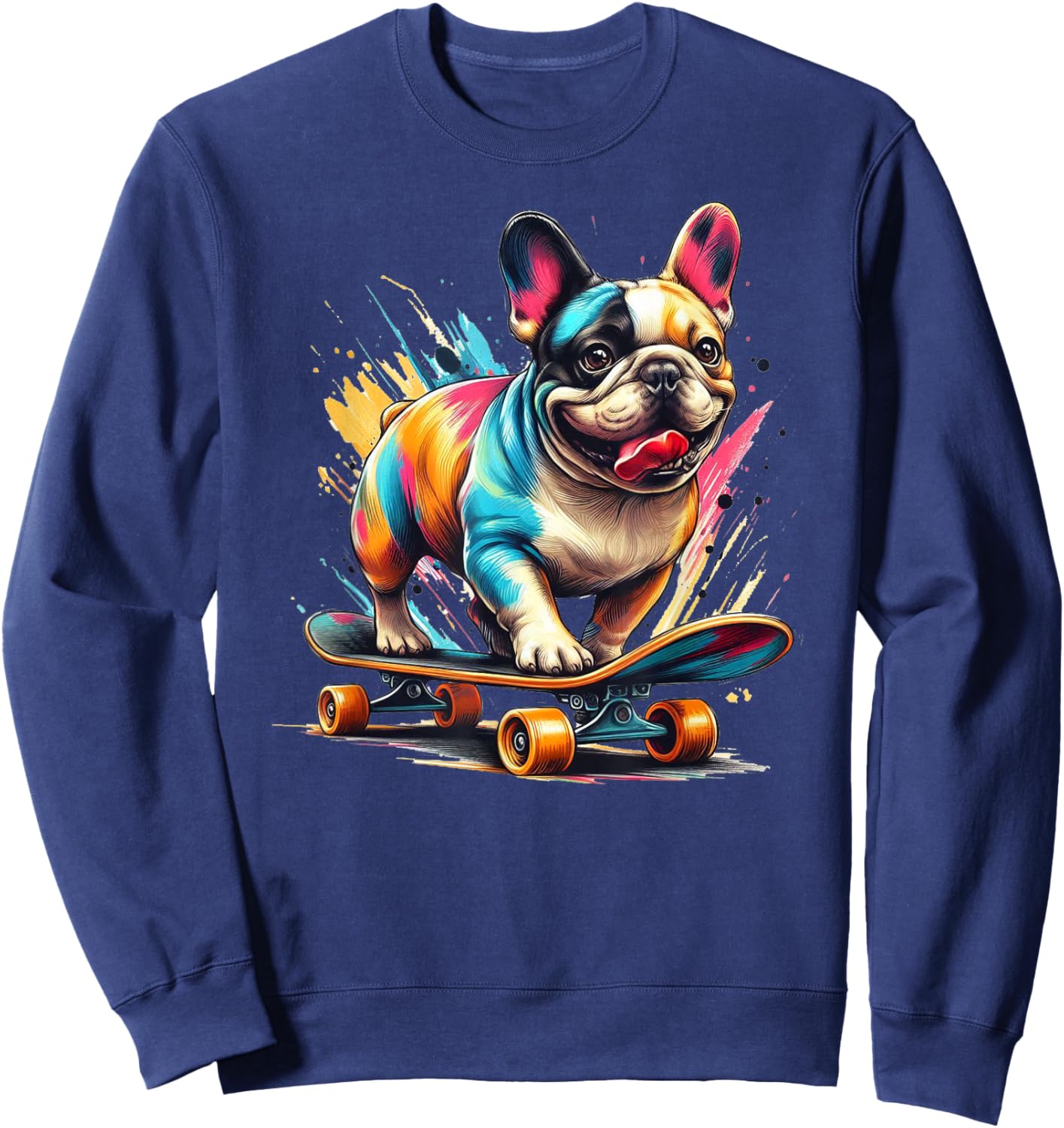French Bulldog On Skateboard - Funny Frenchie Dog Sweatshirt - Sweatshirt | Navy
