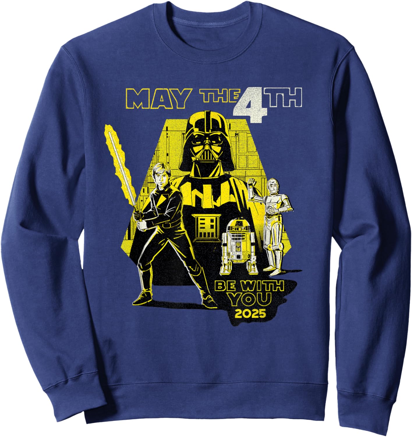Star Wars Day: May the 4th Be With You 2025 Retro Distressed Sweatshirt - Sweatshirt | Navy
