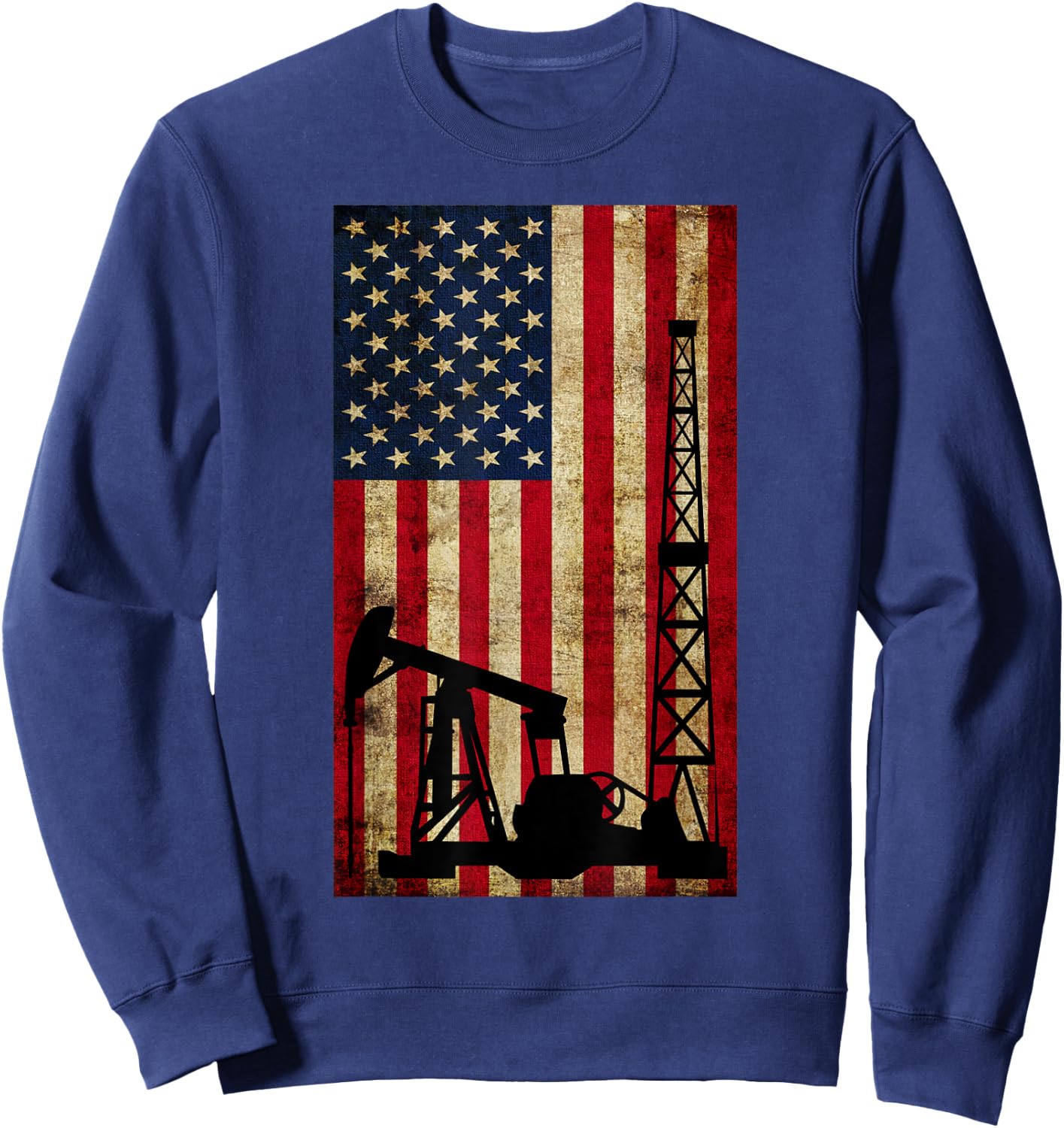 Vintage Landman USA Flag Oil Rig Pump Gas Workers Red Gifts Sweatshirt - Sweatshirt | Navy
