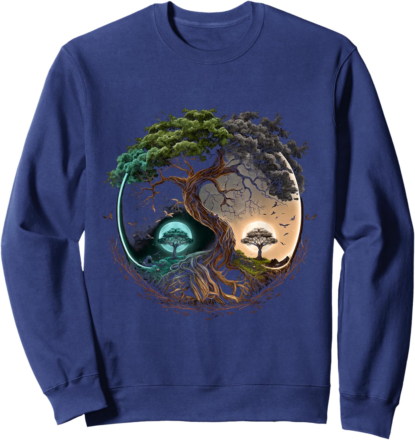 Tree Life Yin Yang Moon Sun Day And Night Bonsai Japanese Sweatshirt - Sweatshirt | Navy