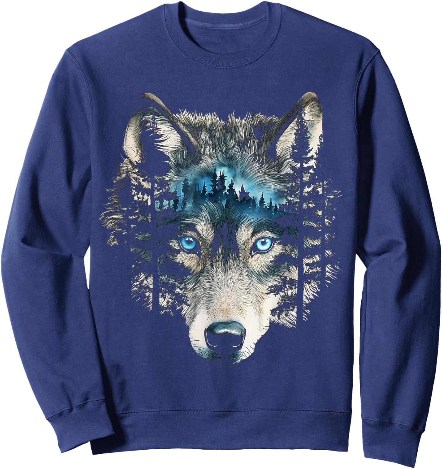 Wolf Nature Abstract Animal Art Blue Eyes Graphic Wolf Sweatshirt - Sweatshirt | Navy