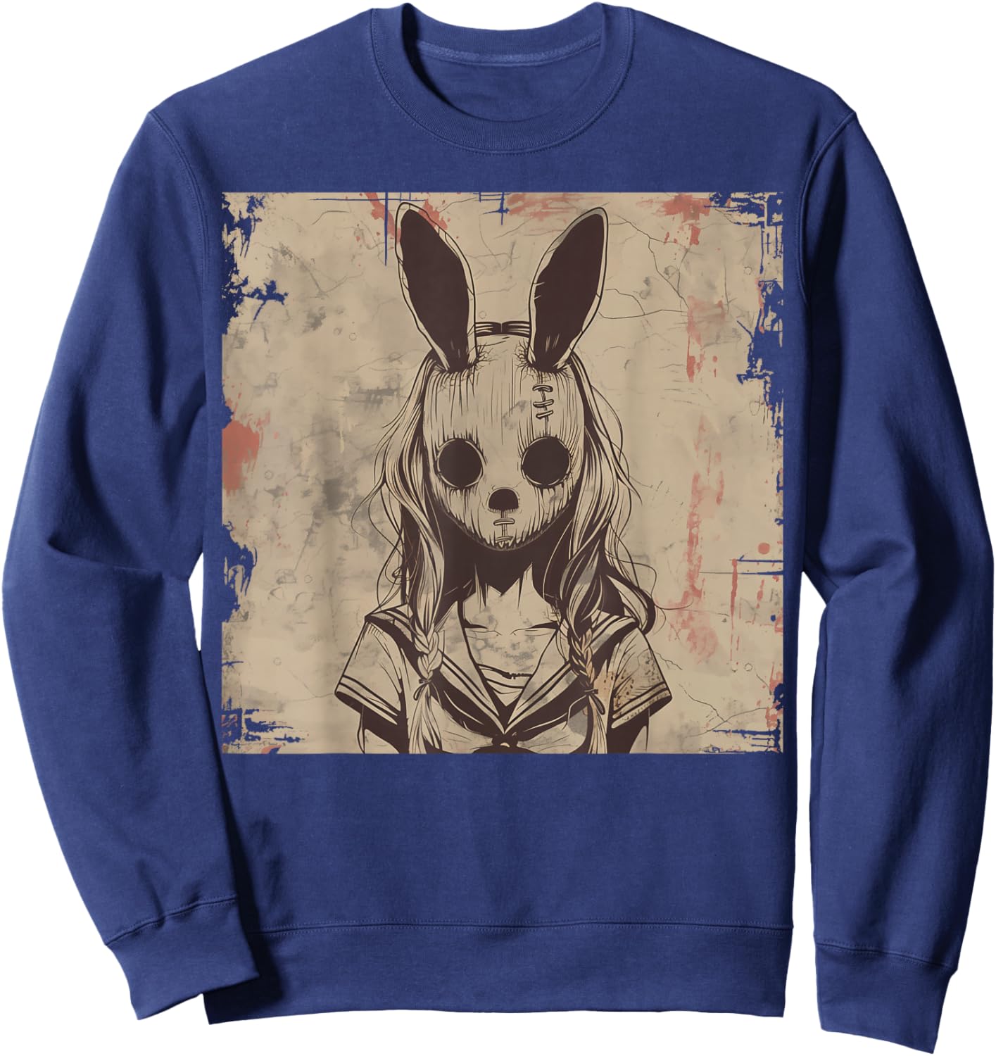 Goth Grunge Creepy Bunny Rabbit Mask Girl Anime Horror Art Sweatshirt - Sweatshirt | Navy