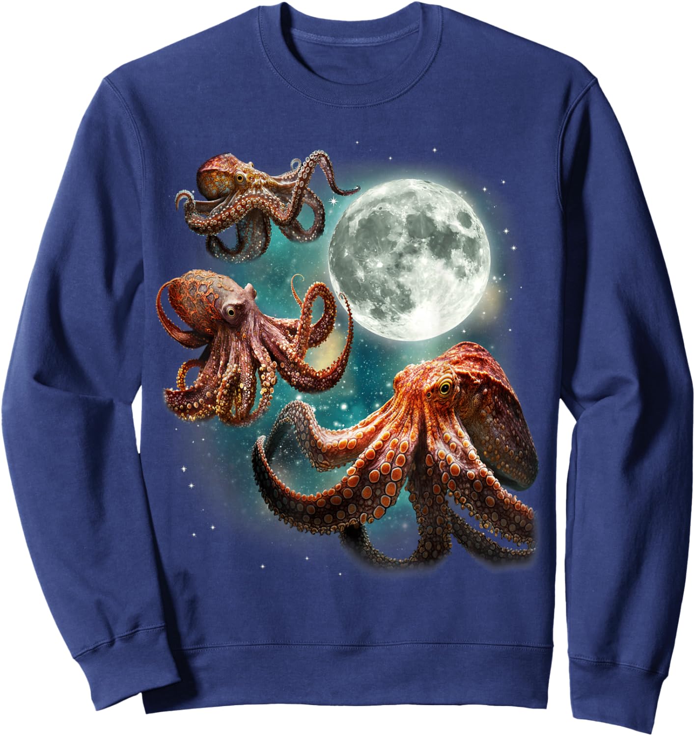 Three Octopuses 3 Moon Ocean Deep Sea Creature Wildlife Sweatshirt - Sweatshirt | Navy
