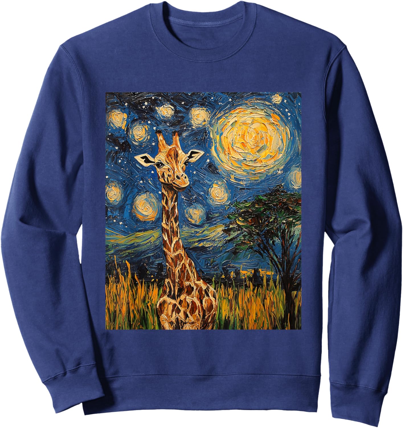 Cute Giraffe Africa - Van Gogh Style - Starry Night Sweatshirt - Sweatshirt | Navy