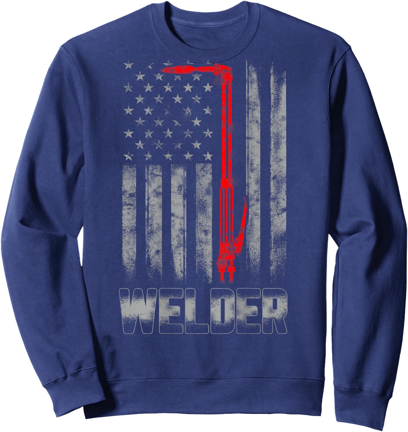 Welder Red line American Flag Shirt USA Patriotic Welder Sweatshirt - Sweatshirt | Navy