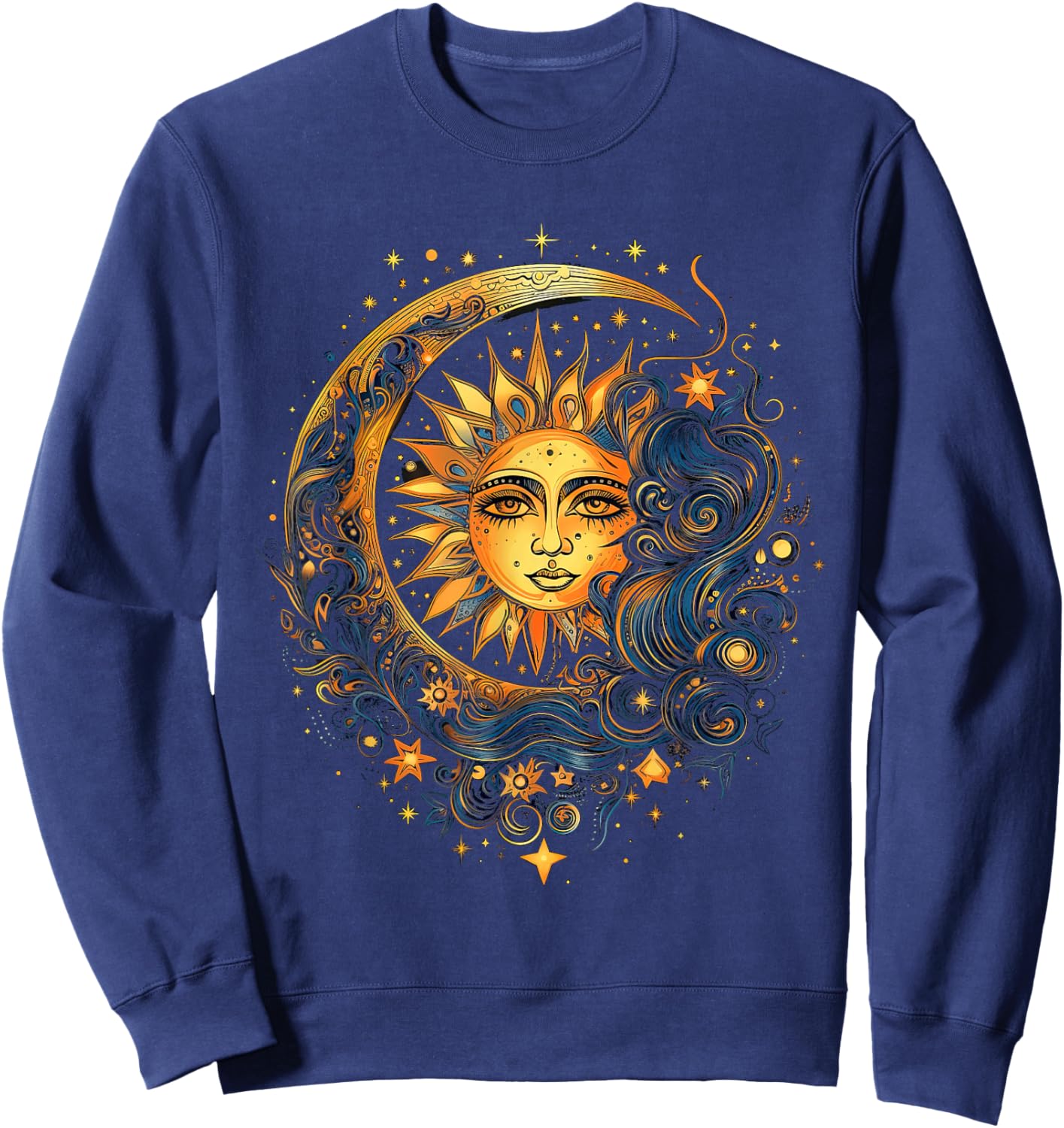 Mystic Sun and Moon Woman Mystical Flowers Aesthetic Sweatshirt - Sweatshirt | Navy