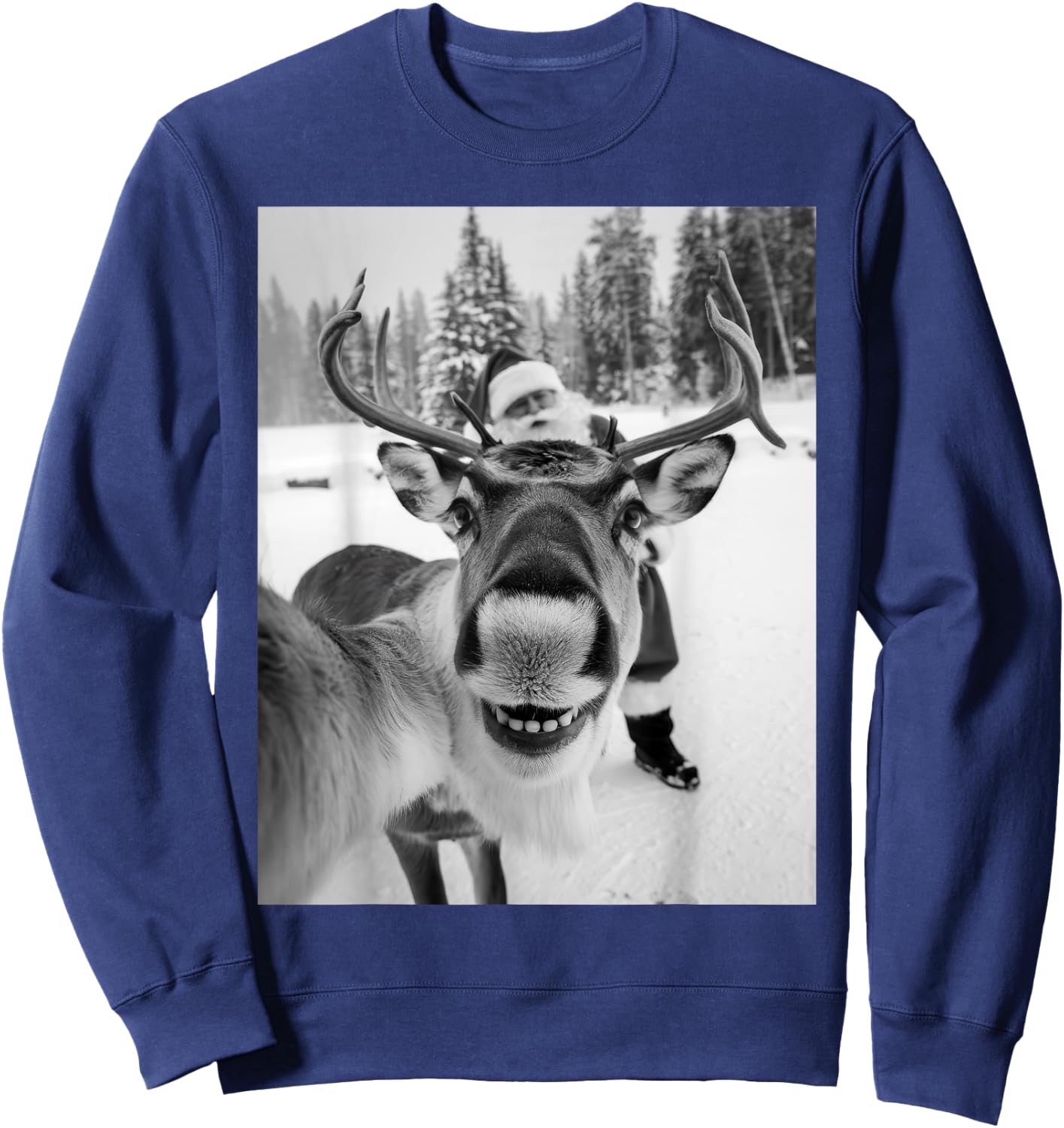 Reindeer Selfie Christmas Party Selfie Funny Reindeer Xmas Sweatshirt - Sweatshirt | Navy