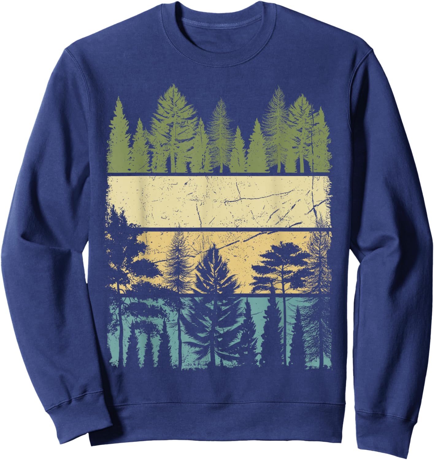 Vintage Forest Trees Wildlife Nature Hiking Camping Sweatshirt - Sweatshirt | Navy