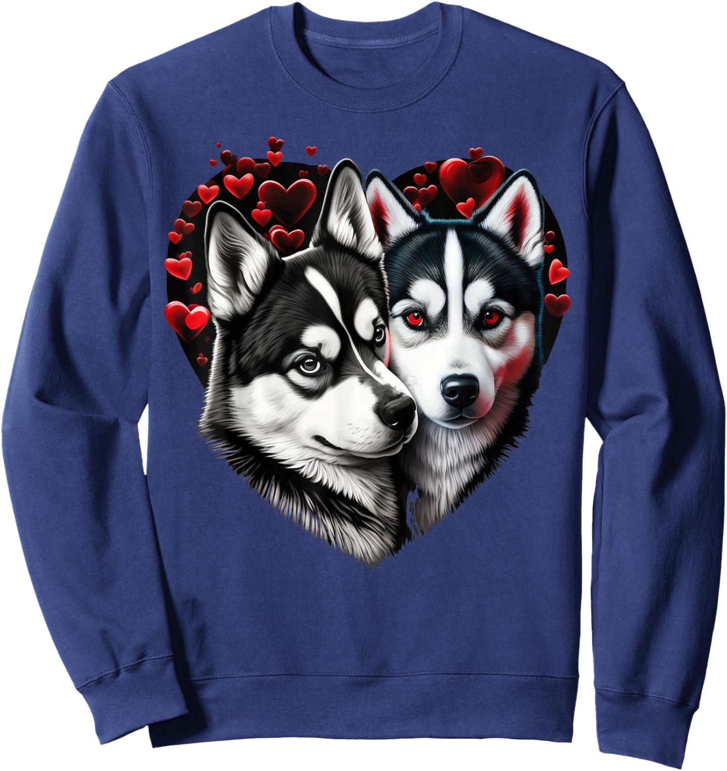 Two Husky Dogs Valentines Day Love on Couple Siberian Husky Sweatshirt - Sweatshirt | Navy