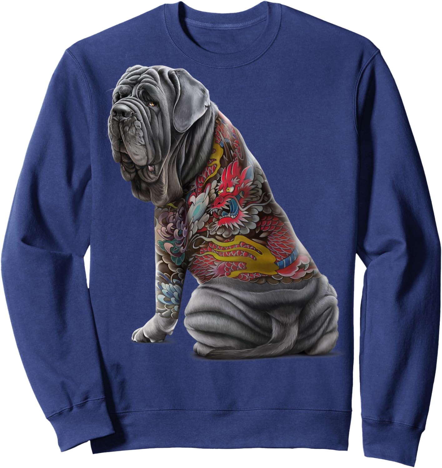 Neapolitan Mastiff Dog with Japanese Dragon Tattoo Irezumi Women Kids Sweatshirt - Sweatshirt | Navy
