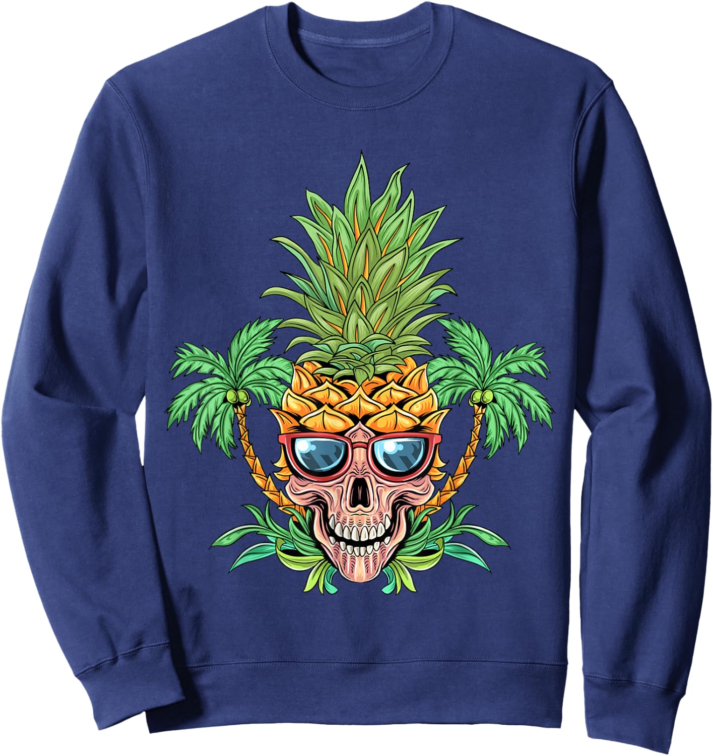 Skull Pineapple Aloha Beaches Hawaiian Flowers Hawaii Summer Sweatshirt - Sweatshirt | Navy