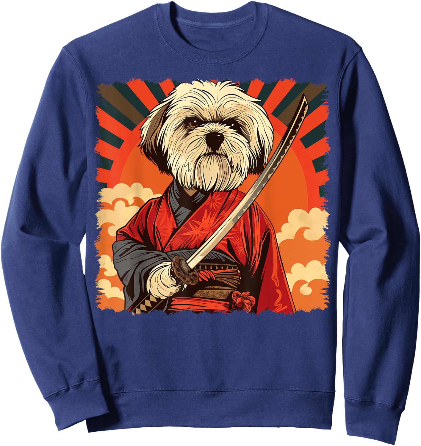 Lhasa Apso Dog Japanese Art Samurai Ukiyo-e Vintage Sweatshirt - Sweatshirt | Navy