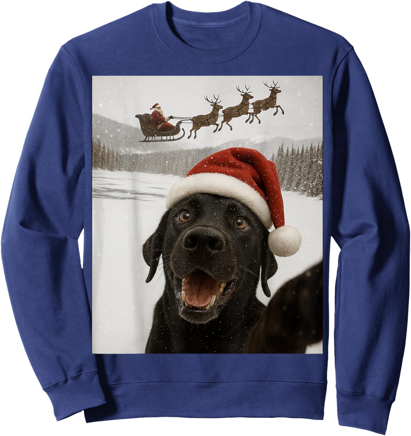 Dog Selfie with Santa Funny Christmas Dog Lovers Sweatshirt - Sweatshirt | Navy