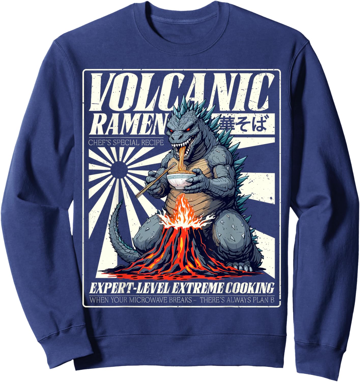 Giant Kaiju Eating Japanese Ramen Monster Lover Birthday Sweatshirt - Sweatshirt | Navy