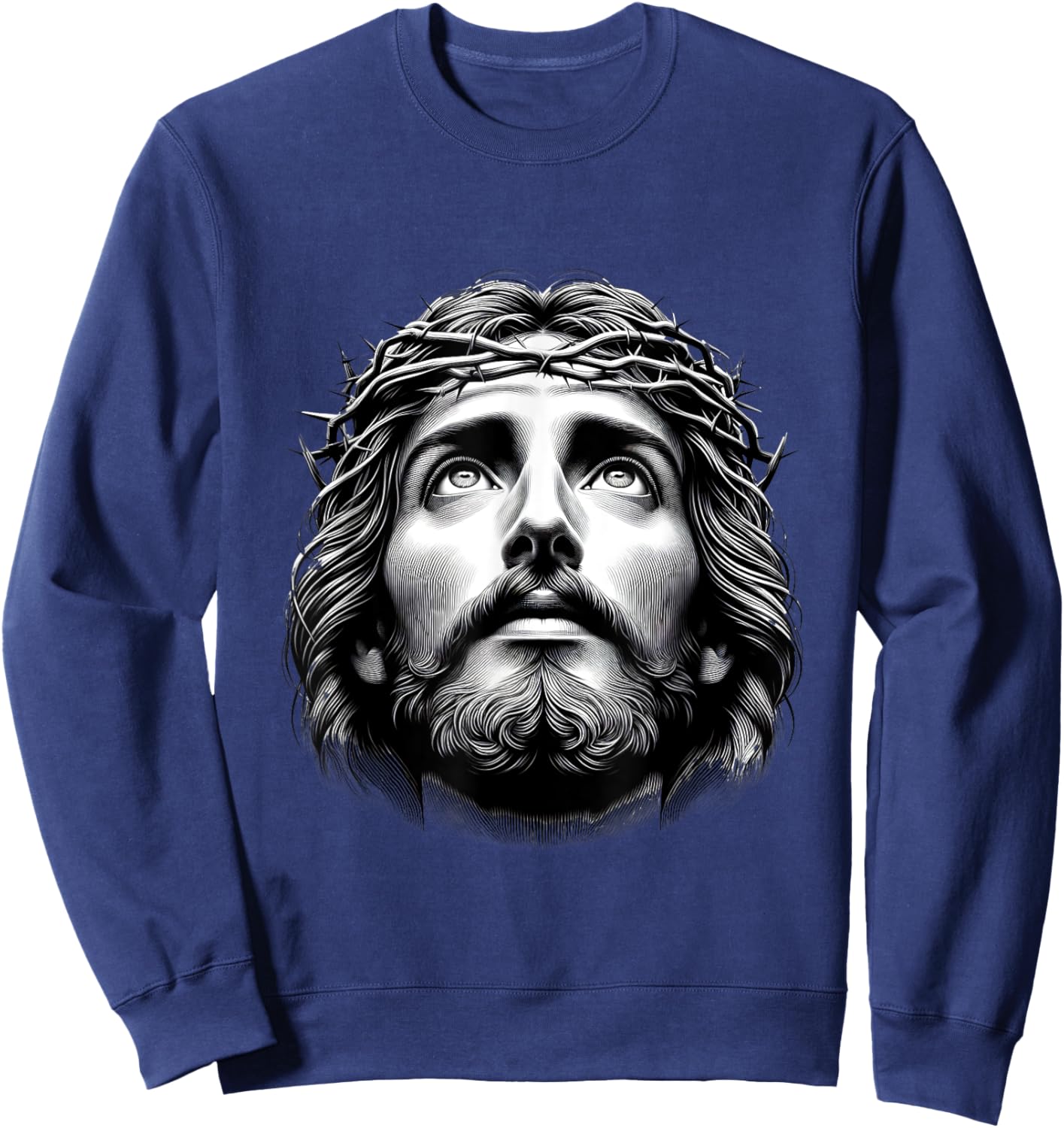 Jesus Christ Face With Crown Of Thorn God Bible Christian Sweatshirt - Sweatshirt | Navy