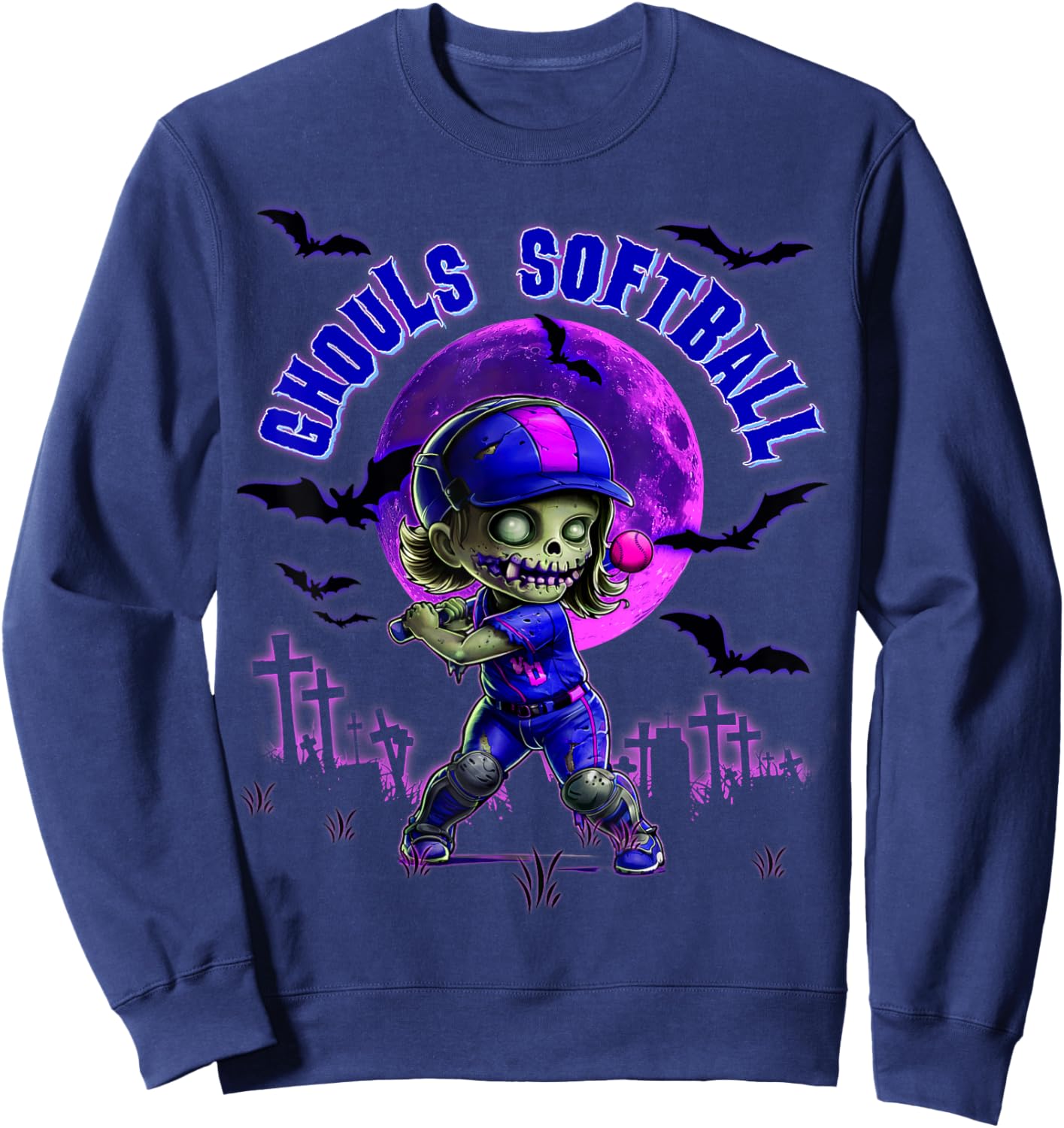 Halloween Softball for Girls Creepy Spooky Zombie Batter Sweatshirt - Sweatshirt | Navy