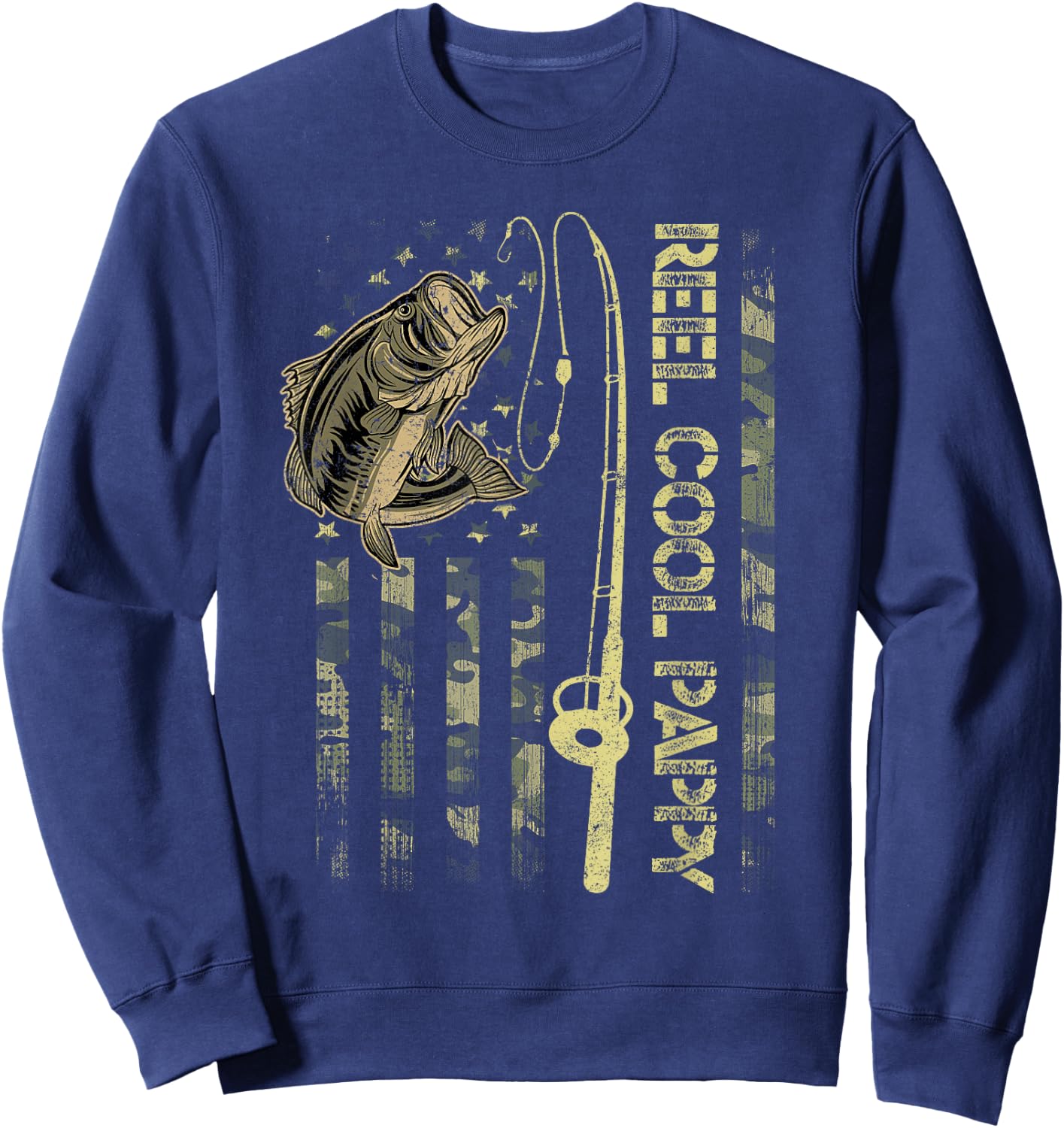 Reel Cool Pappy Camouflage American Flag Funny Gift Sweatshirt - Sweatshirt | Navy