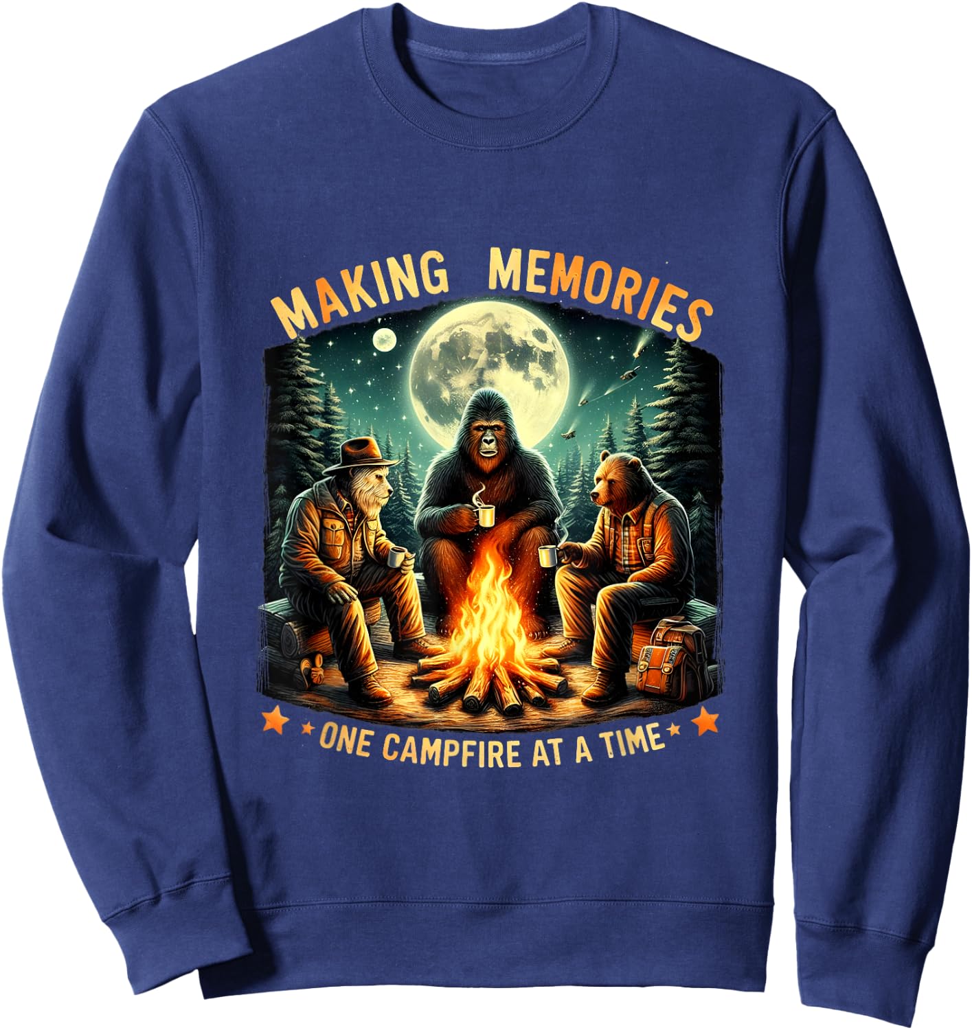 Retro Making Memories One Campfire At A Time Bigfoot Camping Sweatshirt - Sweatshirt | Navy