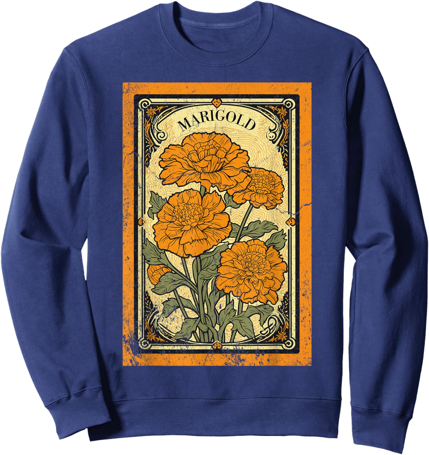 Vintage Marigold Flowers Tarot Card Sweatshirt - Sweatshirt | Navy