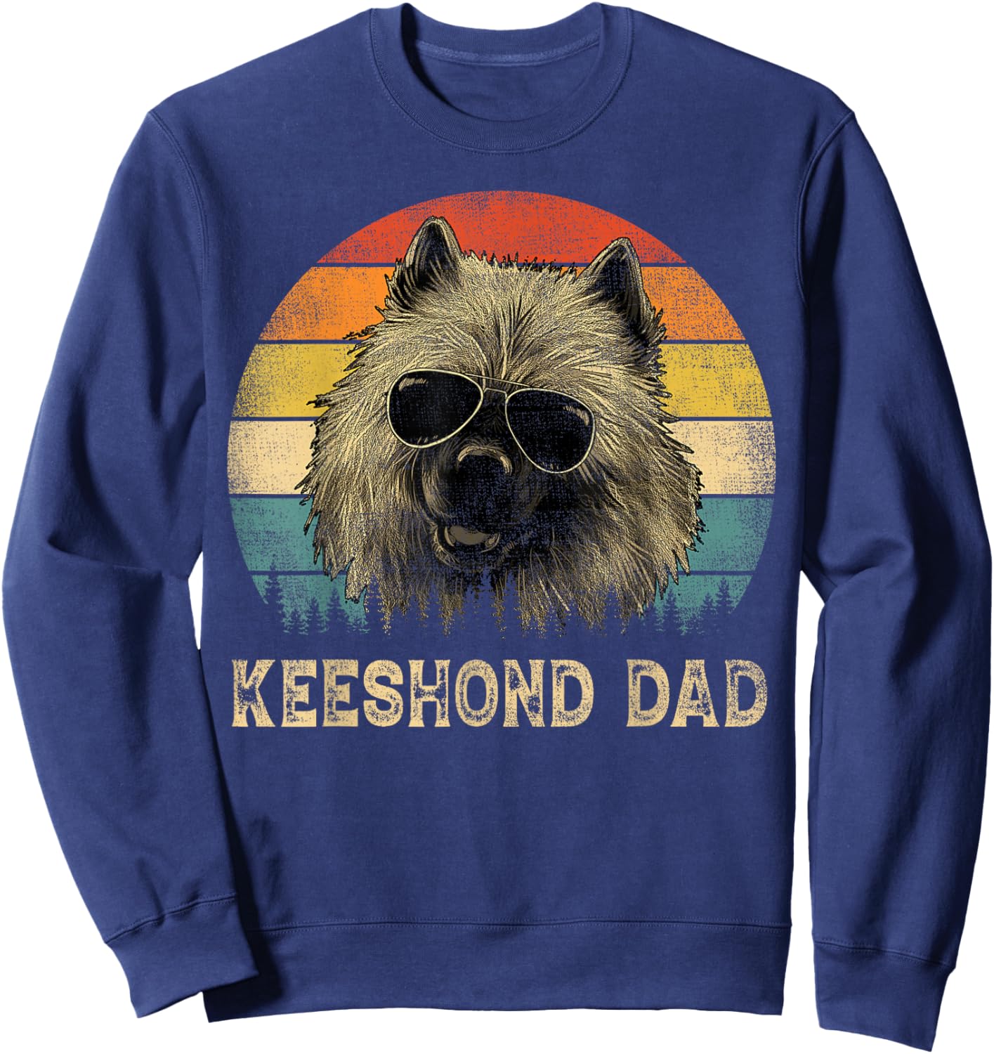 Vintage Keeshond Dad Dog Lovers Father's Day Sweatshirt - Sweatshirt | Navy