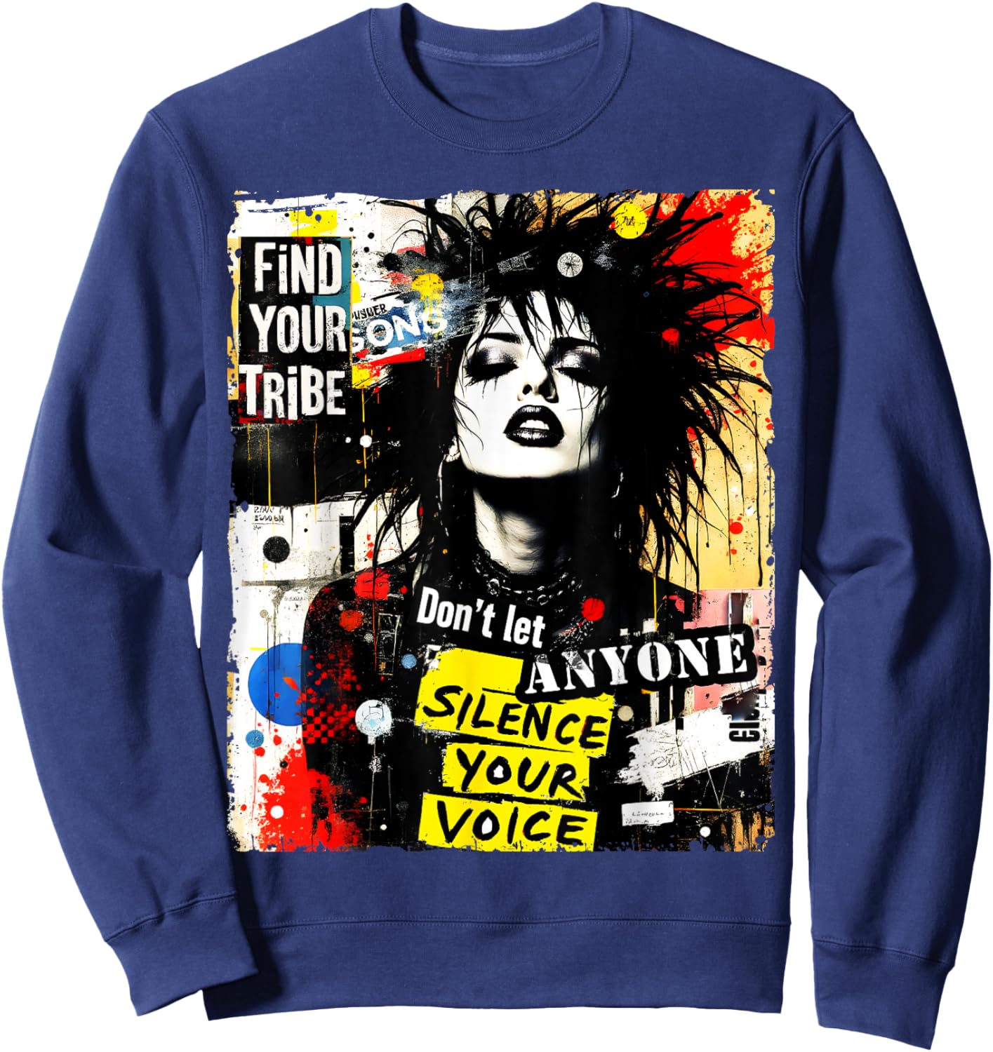 Punk Girl Graffiti 90s Urban Grunge Art Distressed Vintage Sweatshirt - Sweatshirt | Navy