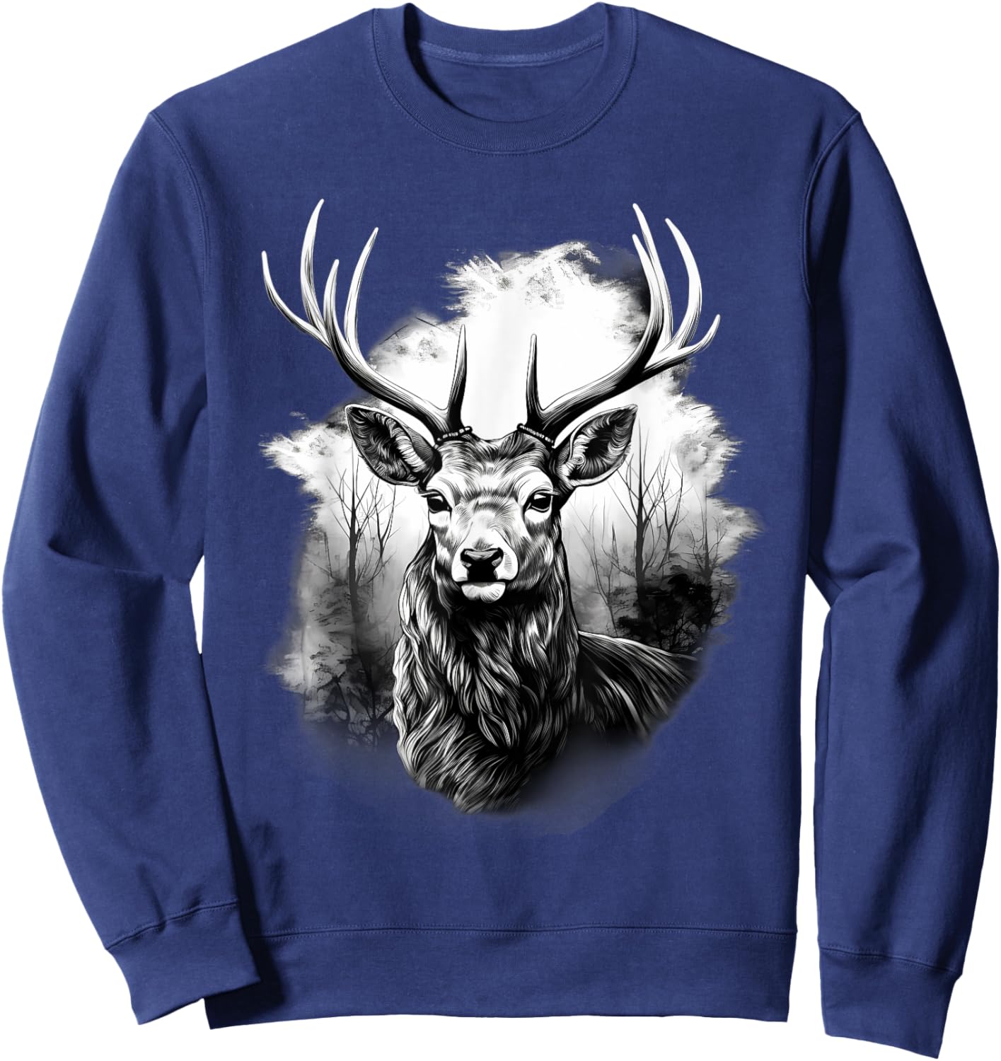 Deer Animal Print Drawing Artwork Animal Lovers Nature Sweatshirt - Sweatshirt | Navy