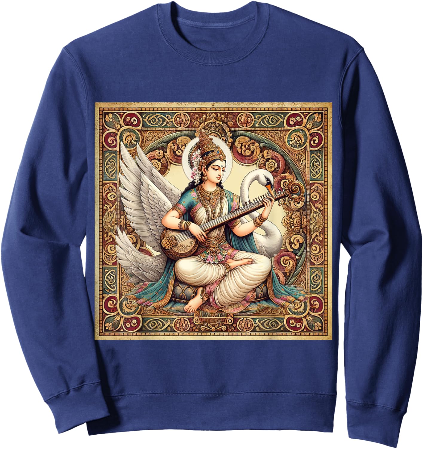 Hindu Goddess Saraswati Hinduism Mythology Vintage Sweatshirt - Sweatshirt | Navy