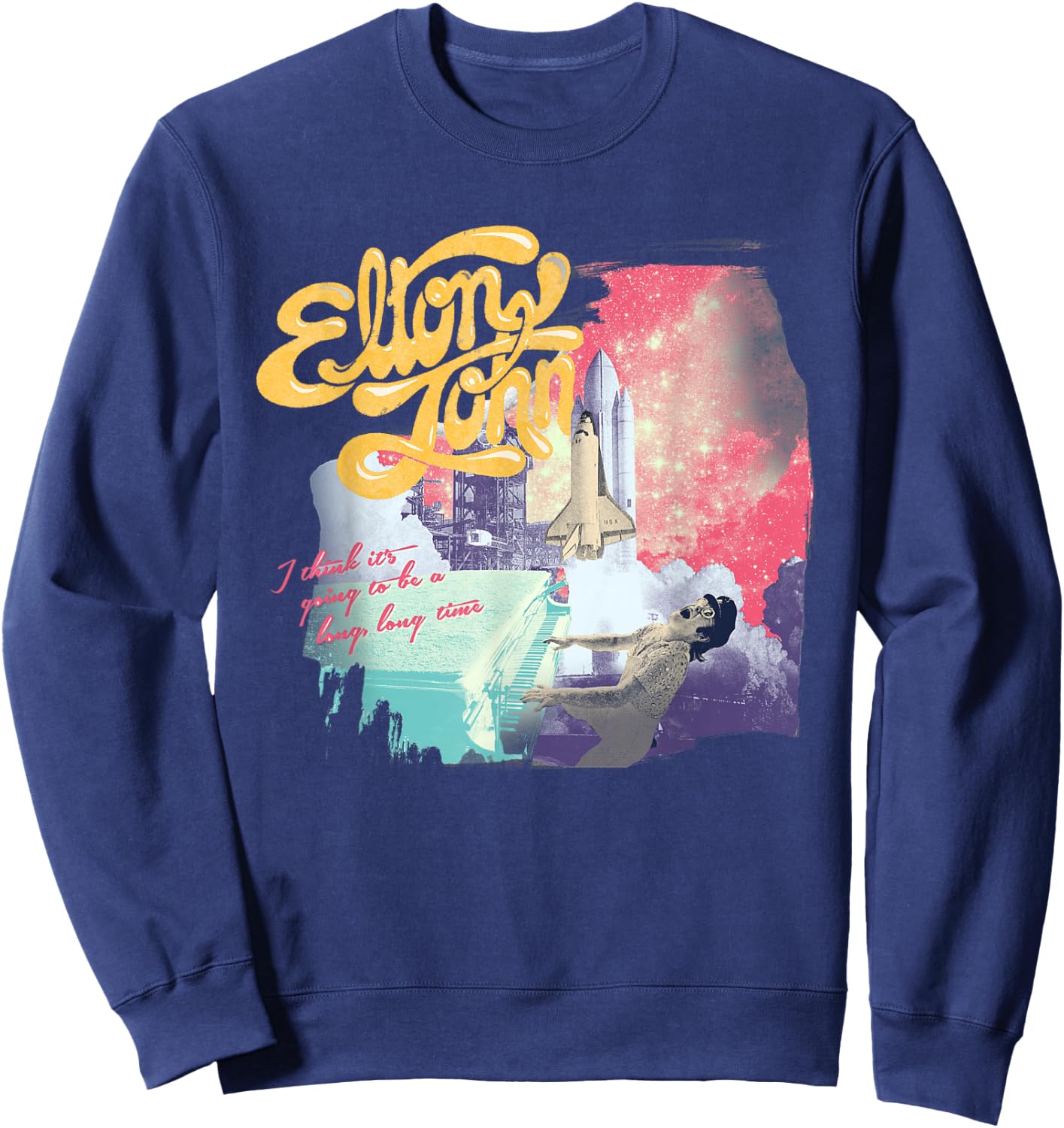 Official Elton John Colorful Long Time Black Sweatshirt - Sweatshirt | Navy