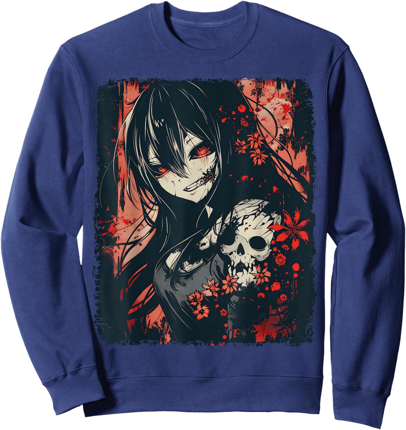 Anime Horror Girl Aesthetic Japanese Creepy Kawaii Goth Sweatshirt - Sweatshirt | Navy