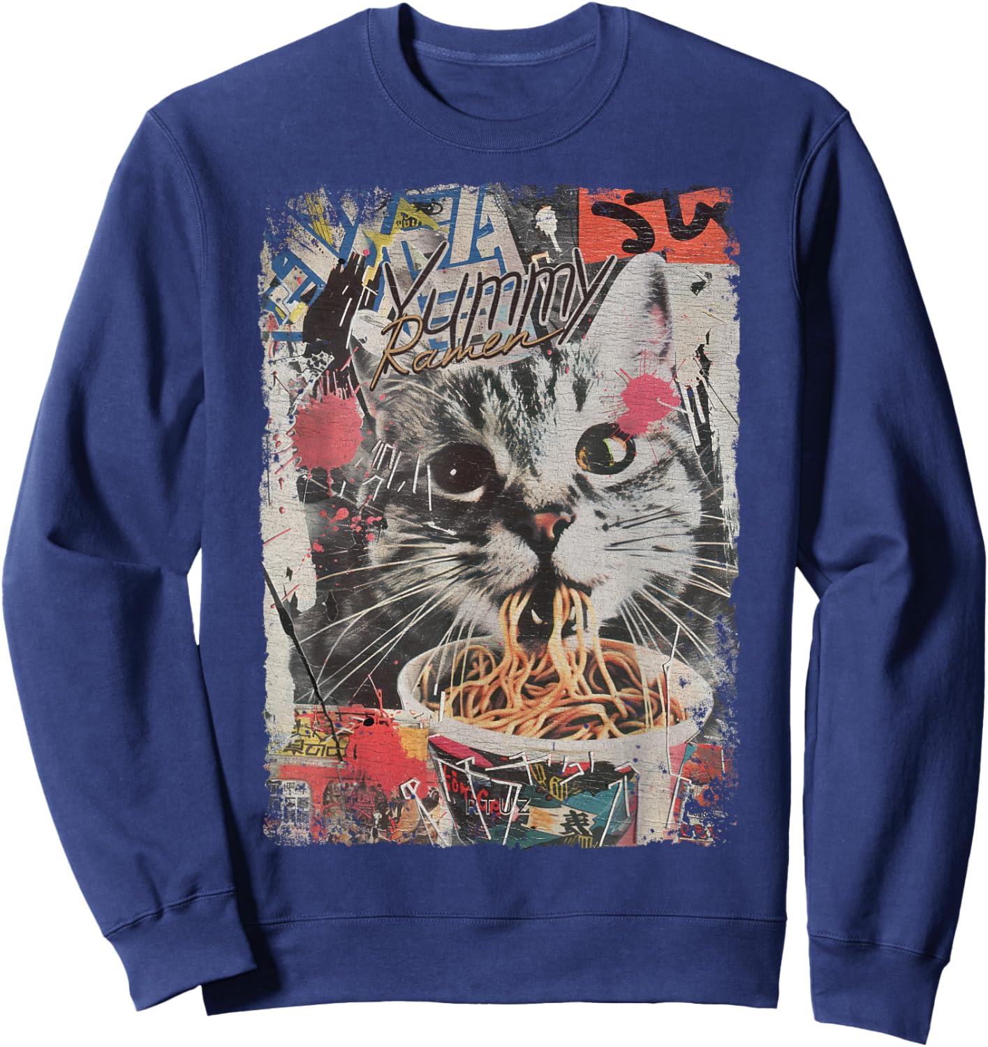 Ramen Noodles Cat Japan Y2K Kawaii Retro Cats Manga Anime Sweatshirt - Sweatshirt | Navy