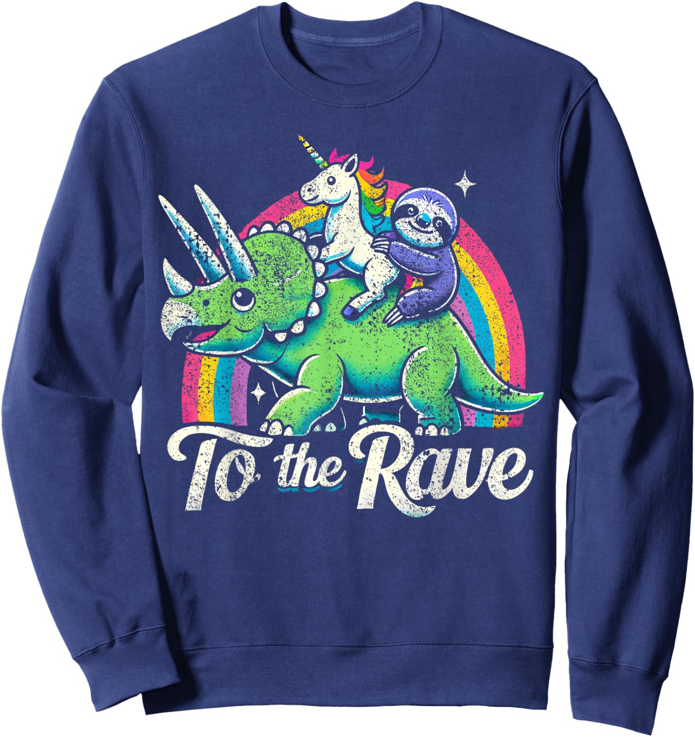 Techno Party Unicorn Sloth Dinosaur Rave Music Sweatshirt - Sweatshirt | Navy