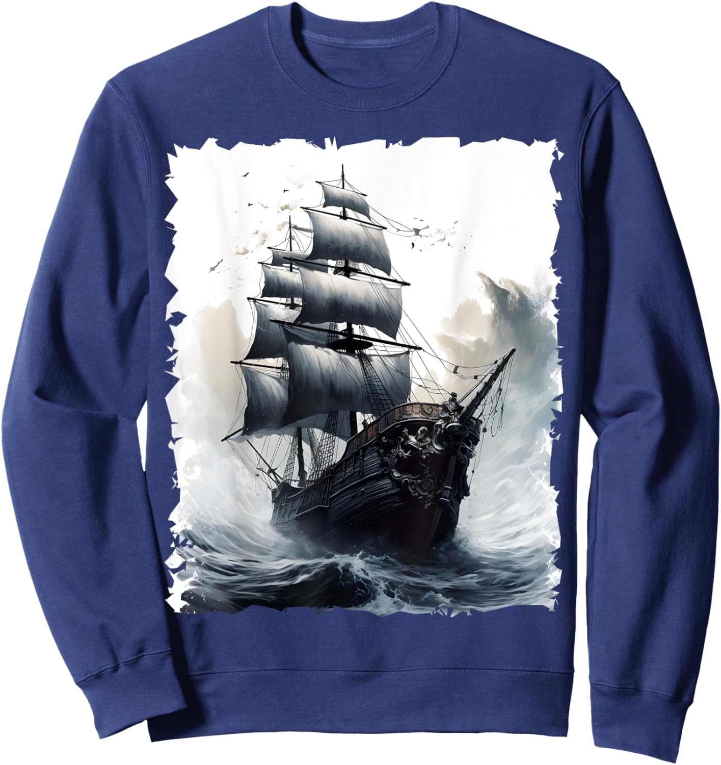 Sailing Boat Captain Pirate Ship Sailing Storm Painting Sweatshirt - Sweatshirt | Navy