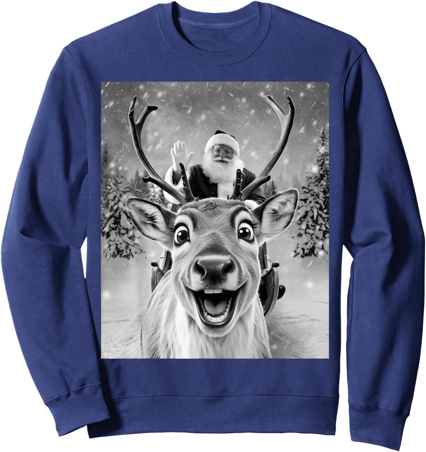 Funny Reindeer Selfie Santa Christmas Gifts Men Women Kid Sweatshirt - Sweatshirt | Navy