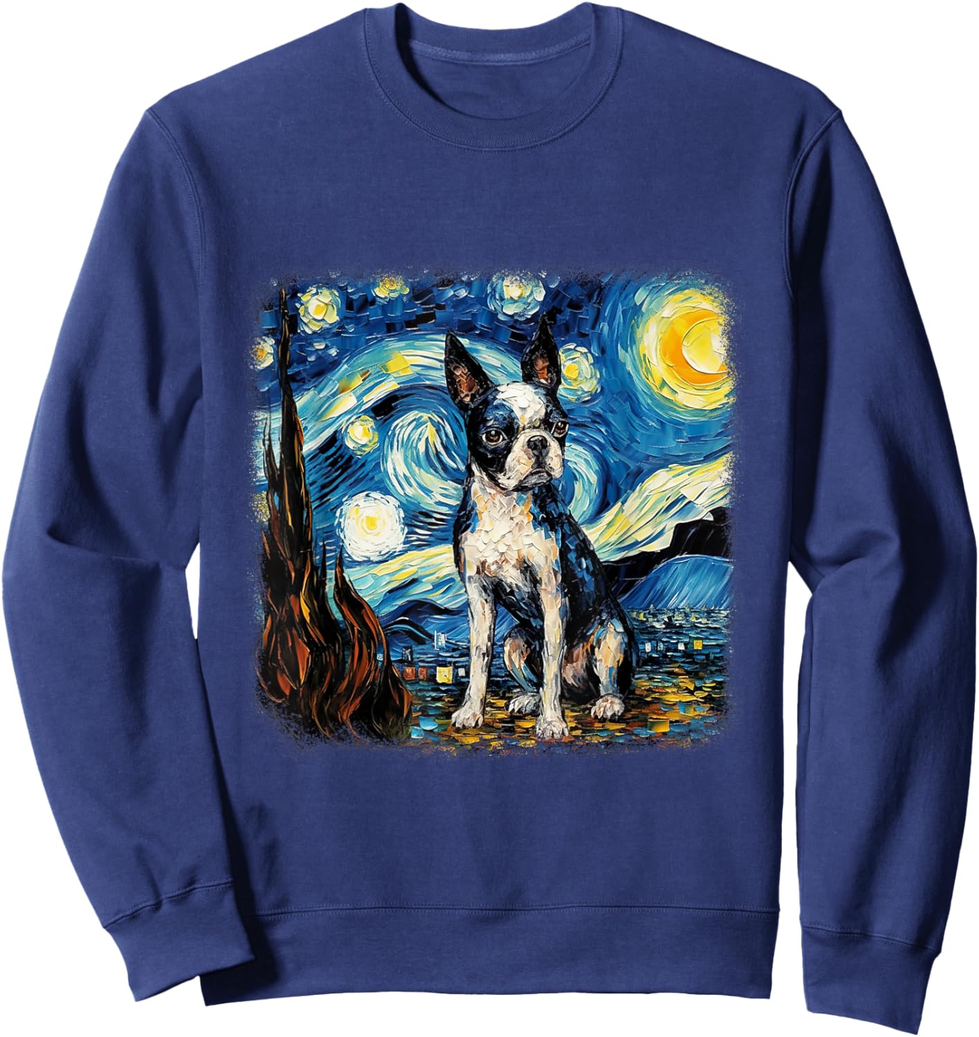 Van gogh Boston Terrier in starry night Sweatshirt - Sweatshirt | Navy